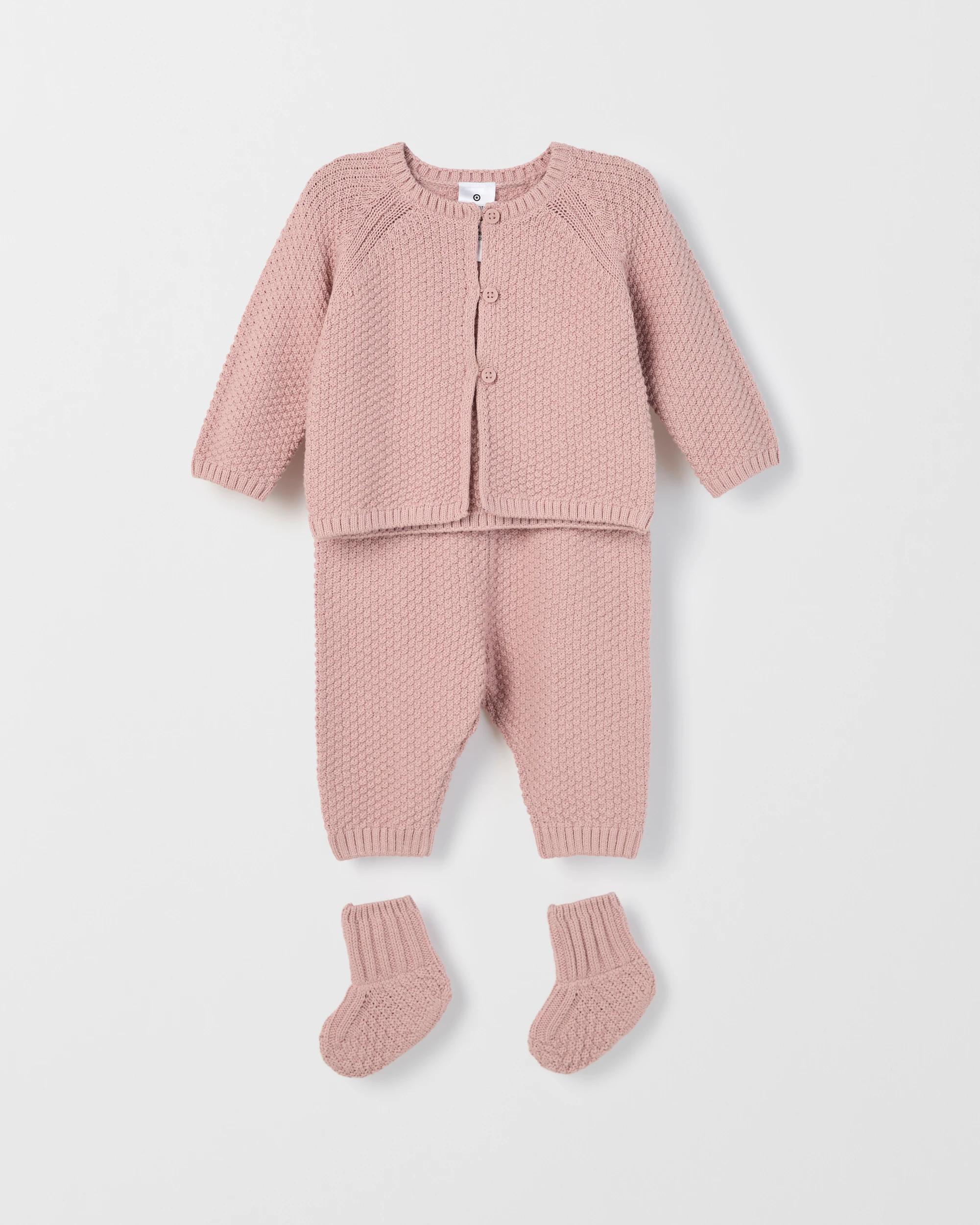 1 Target Baby Organic Cotton Cardigan, Pants and Bootie Knit Set LOTUS, 1 of 3