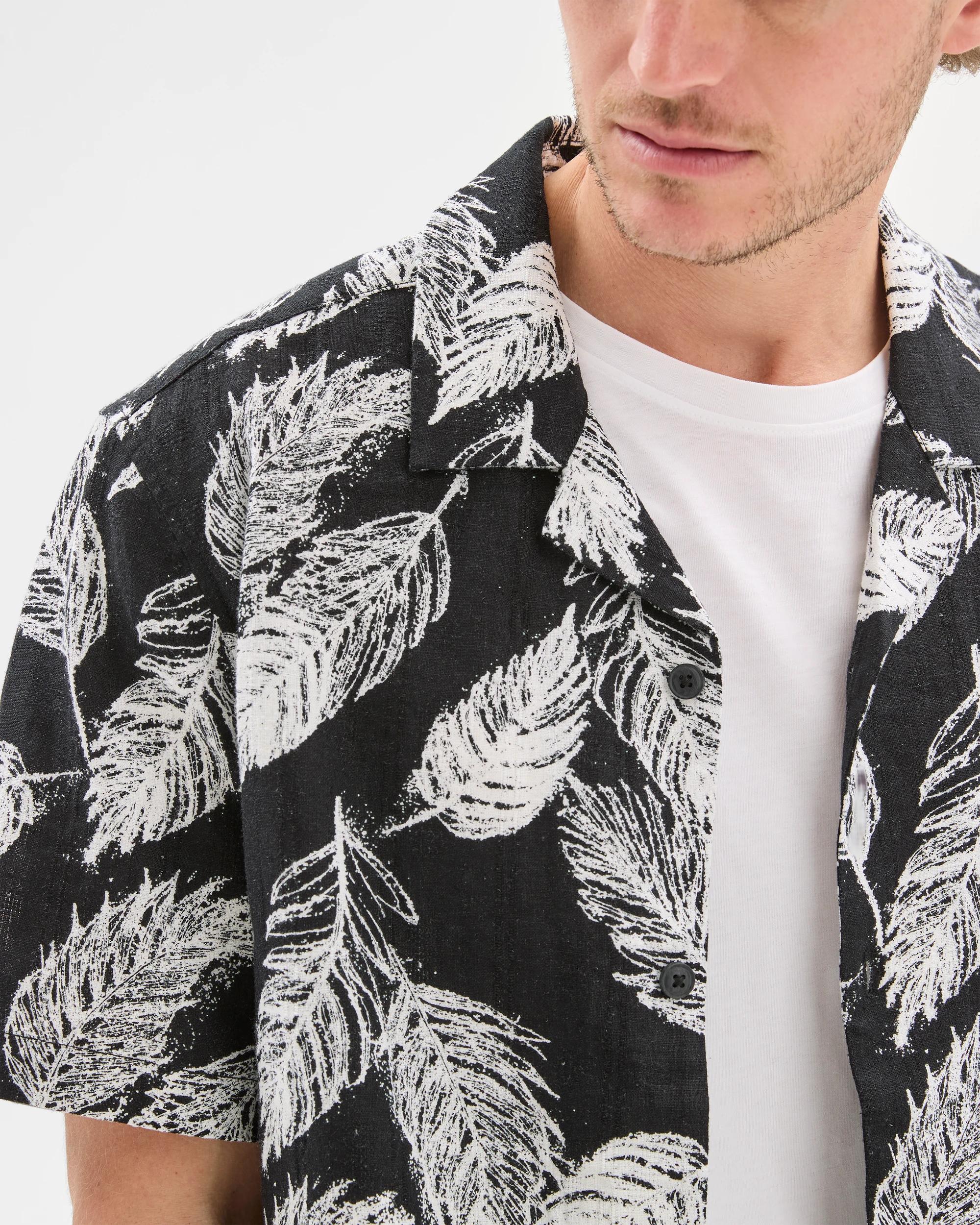 4 Target Linen Blend Short Sleeve Print Shirt BLACK, 4 of 6