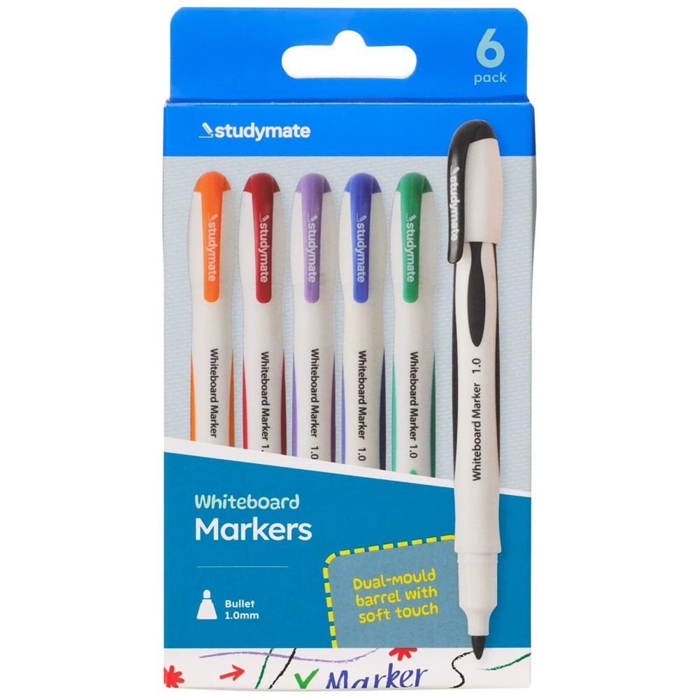 1 Studymate 1mm Whiteboard Marker Assorted 6 Pack, 1 of 10