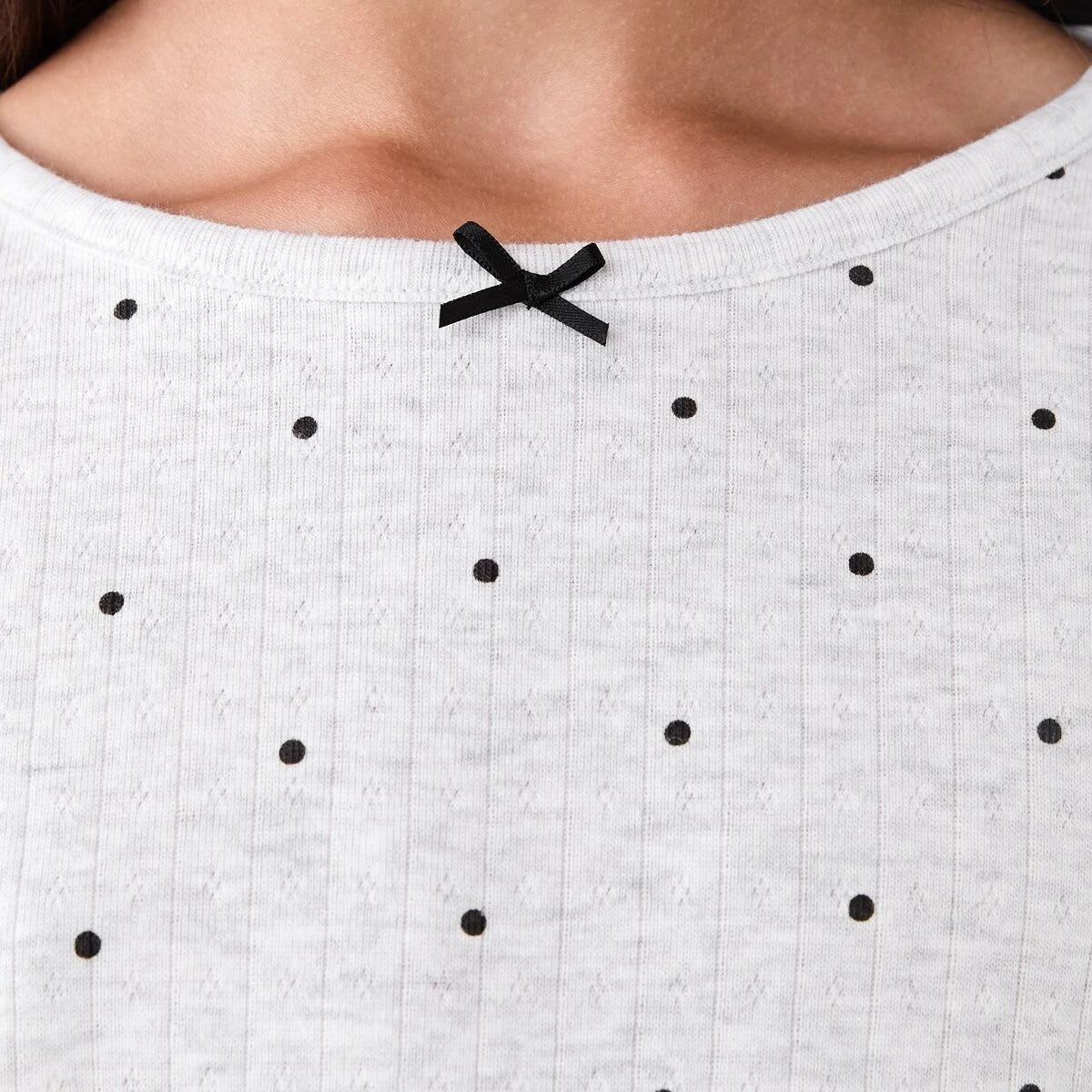 4 Long Sleeve Pointelle Pyjama Set White Dots, 4 of 7