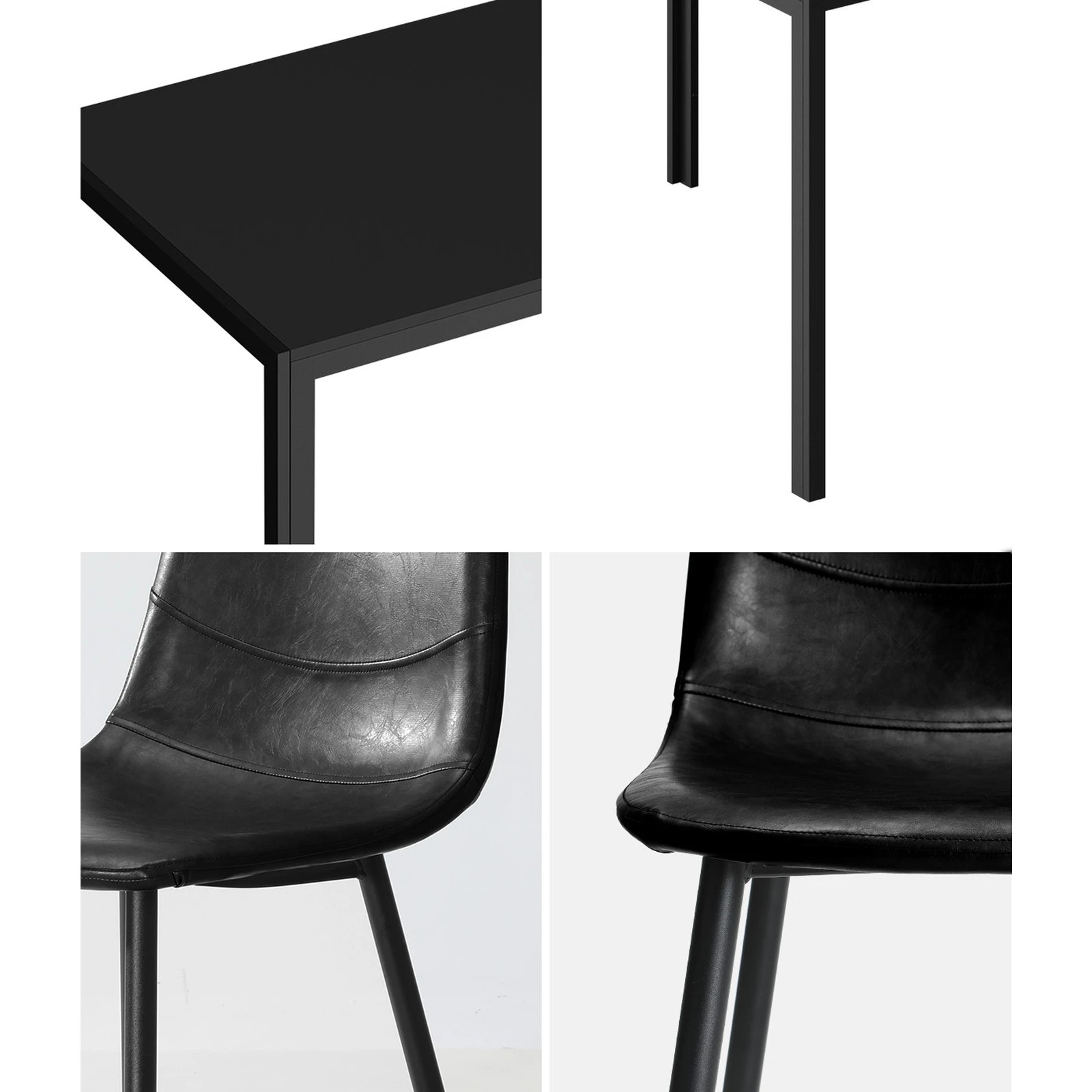 4 Oikiture 1.2m Rectangular Dining Table and Chairs 4-Seater Kitchen Furniture Set - Black, 4 of 9