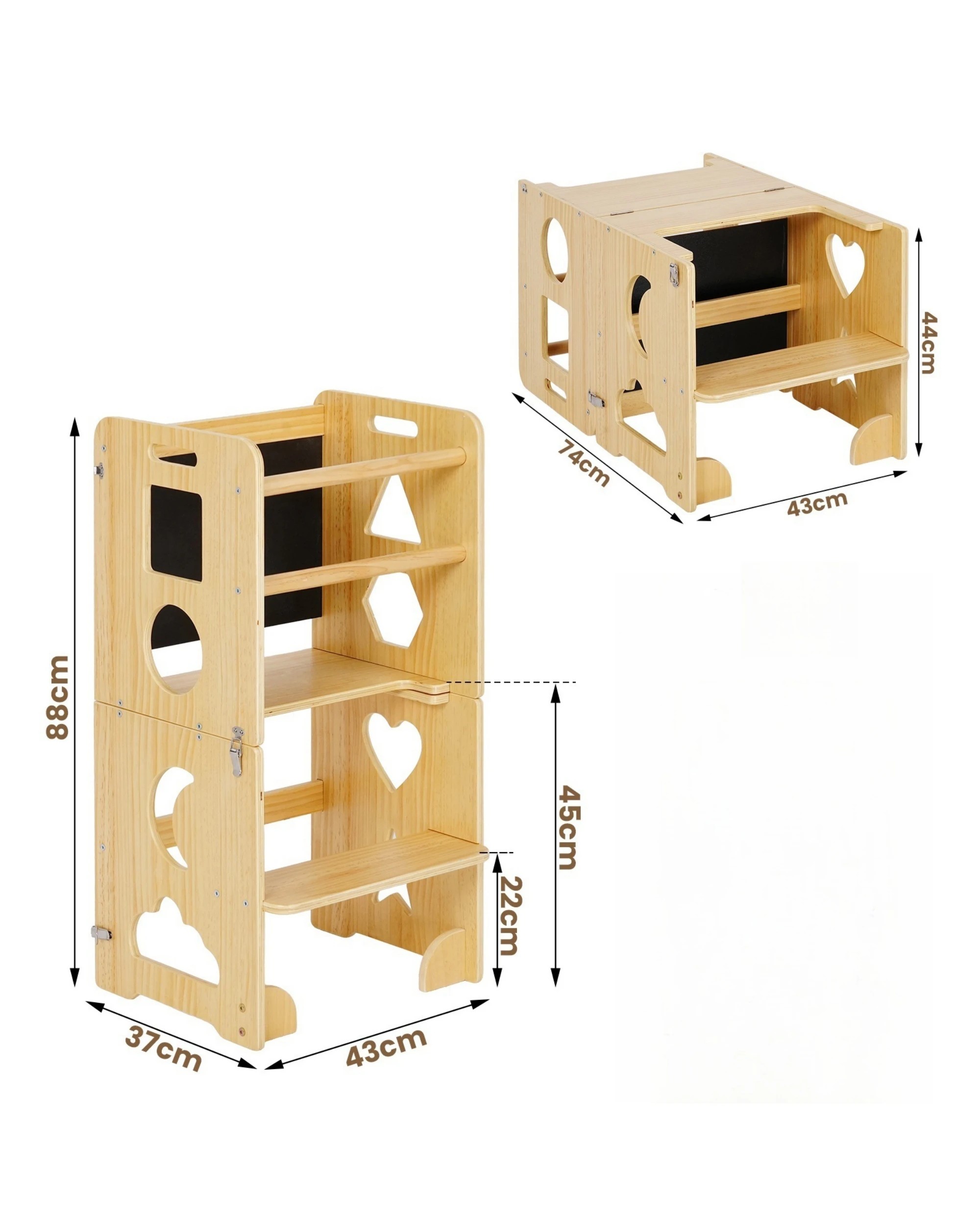 3 Advwin 3-in-1 Toddler Kitchen Step Stool Foldable Learning Tower Wooden, 3 of 10