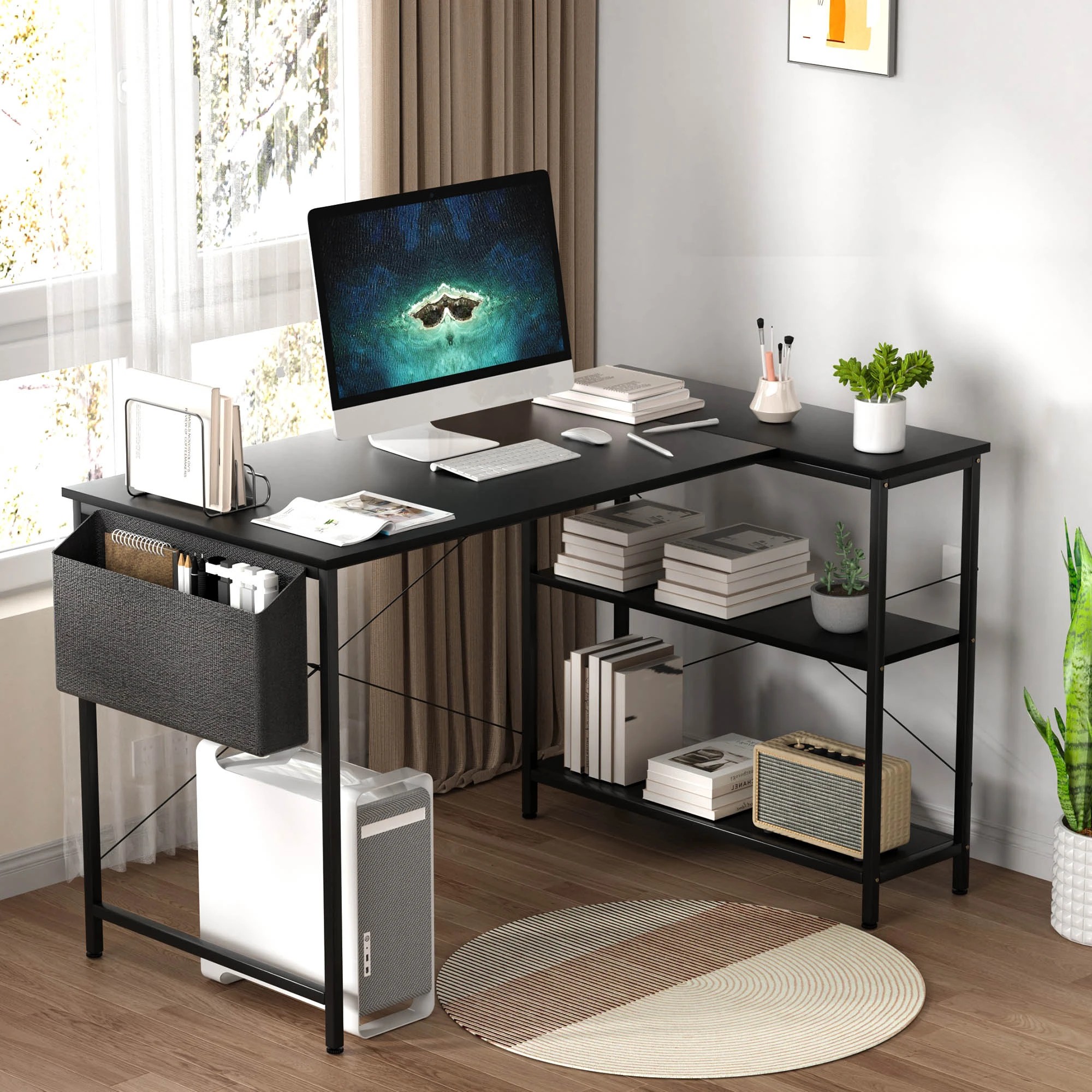 6 Levede L-shapd Computer Desk - Black, 6 of 6