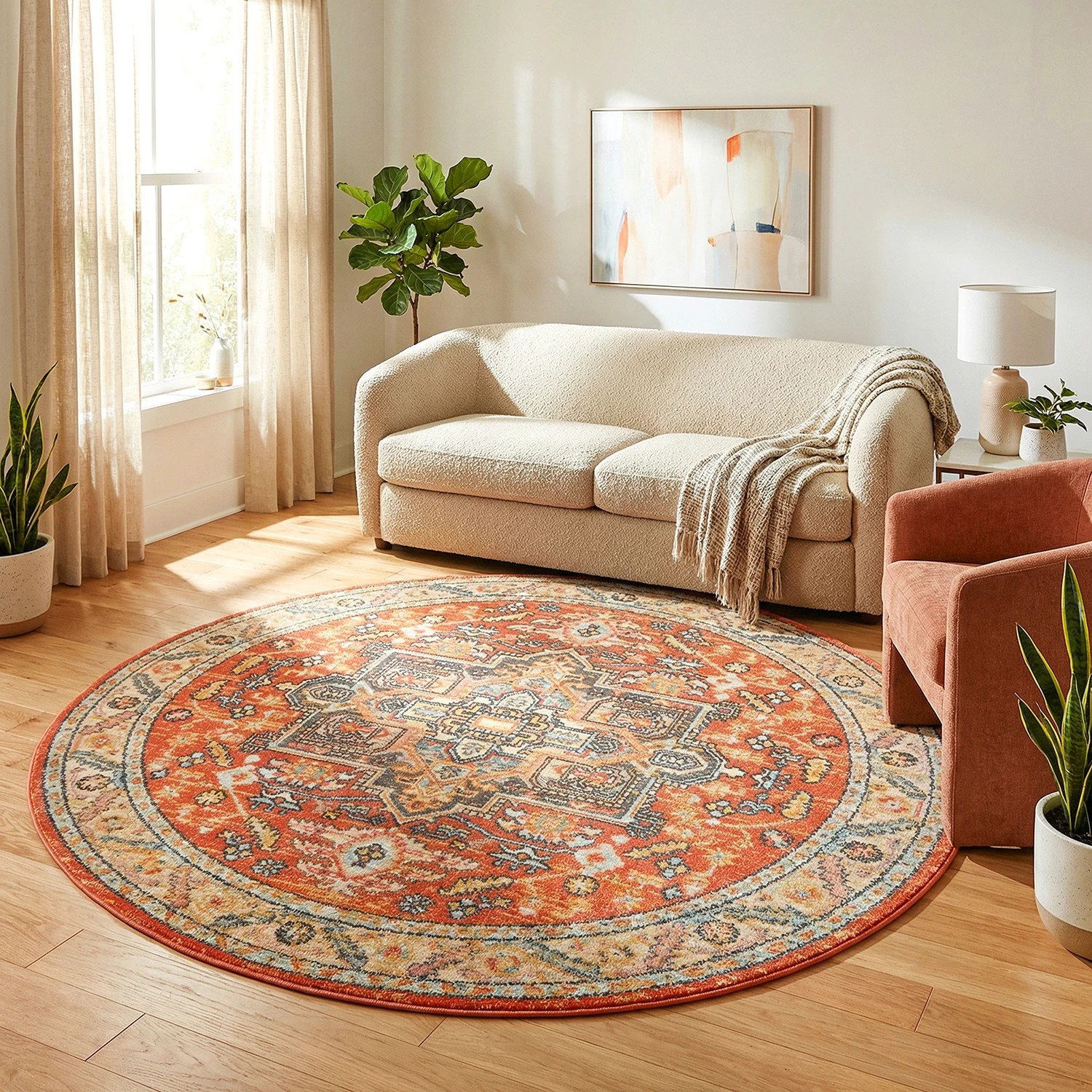 1 Common Ground Rugs Eterna 850 150x150cm - Small Round Power Loomed Pet Friendly Rug - Brown, 1 of 9