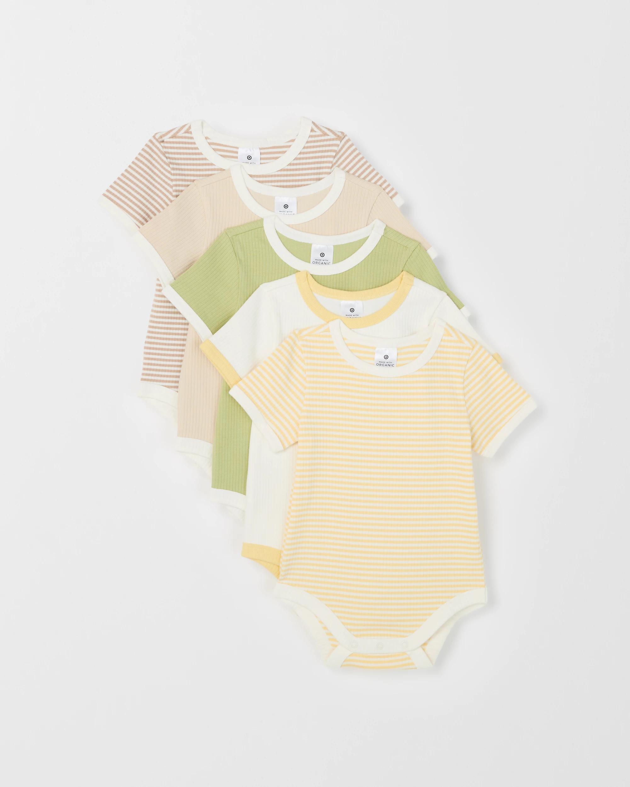 1 Target Baby Organic Cotton 5 Pack Ringer Rib Bodysuits STRIPE MULTI, 1 of 8