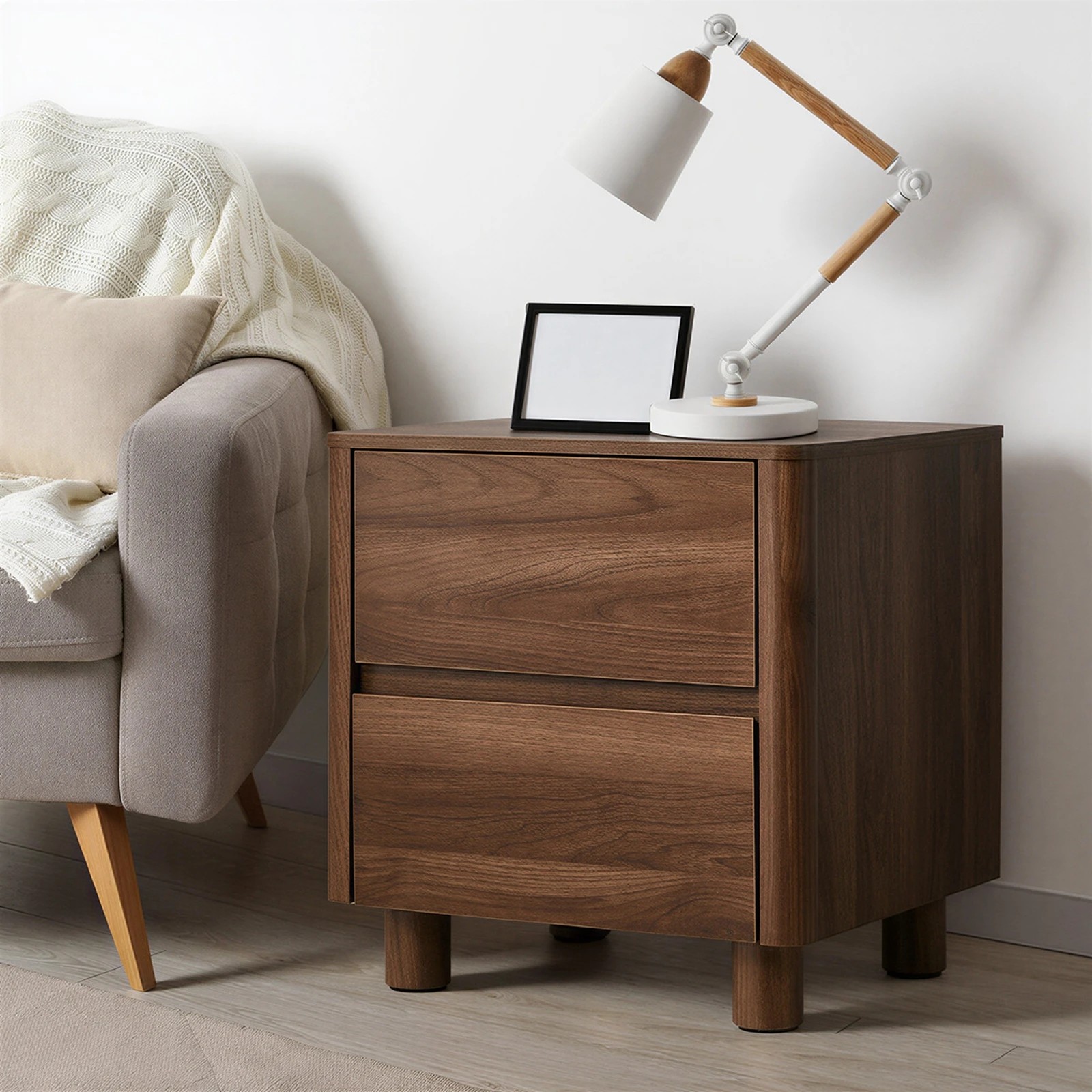 4 Oikiture Bedside Table 2 Drawers Storage Cabinet Nightstand Side Table - Brown, 4 of 9