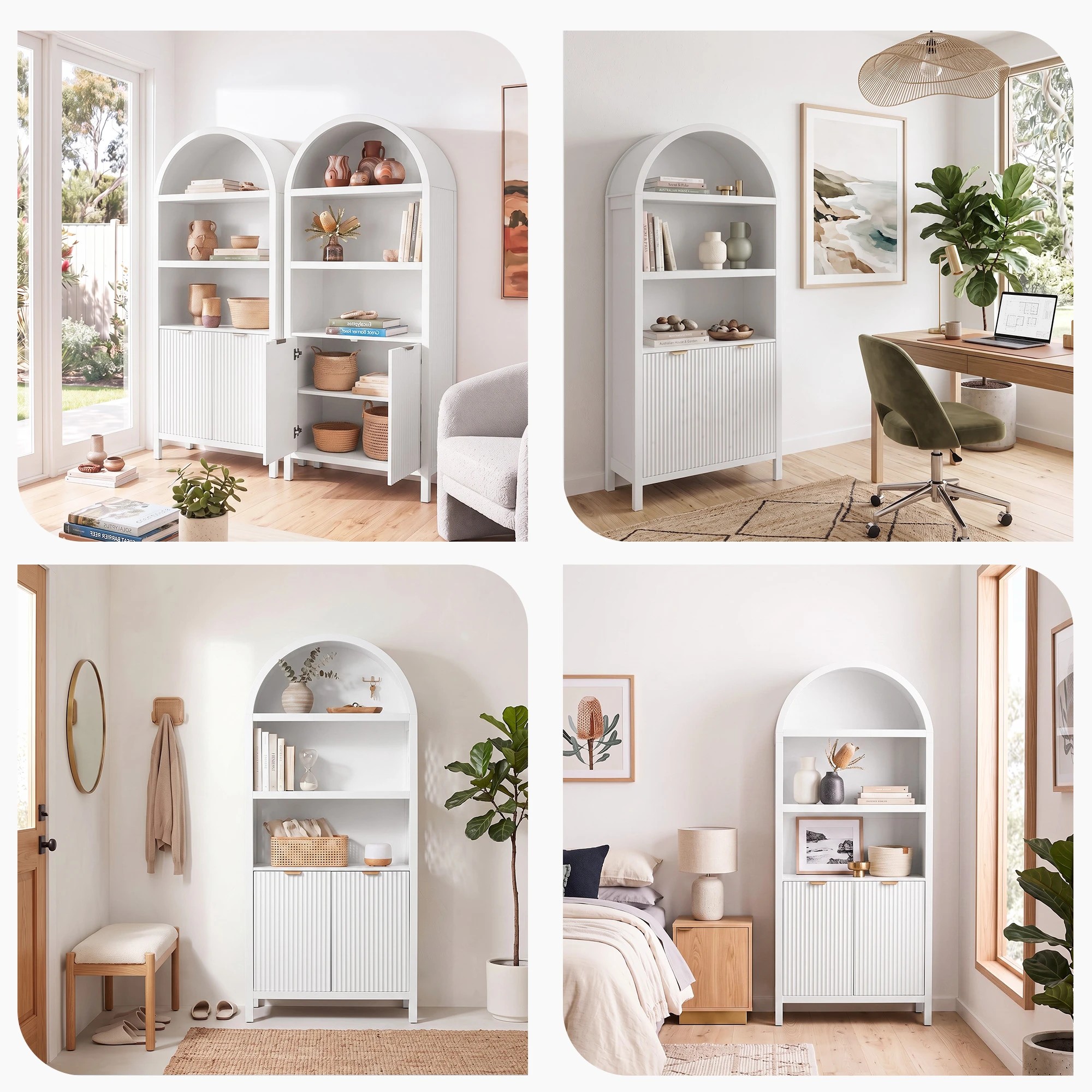 10 Artiss Buffet Sideboard Cabinet Pantry 180CM Arched Storage Bookshelf - White, 10 of 10