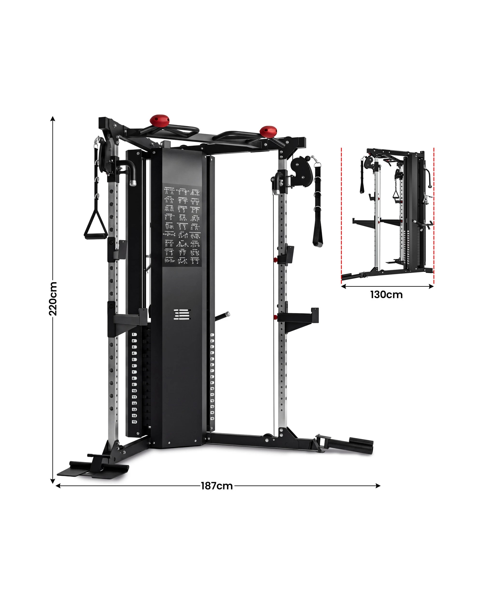 3 Powertrain Functional Trainer Power Rack - Dual 36kg Weight Stacks, V-Shaped Corner Frame - Black, 3 of 7