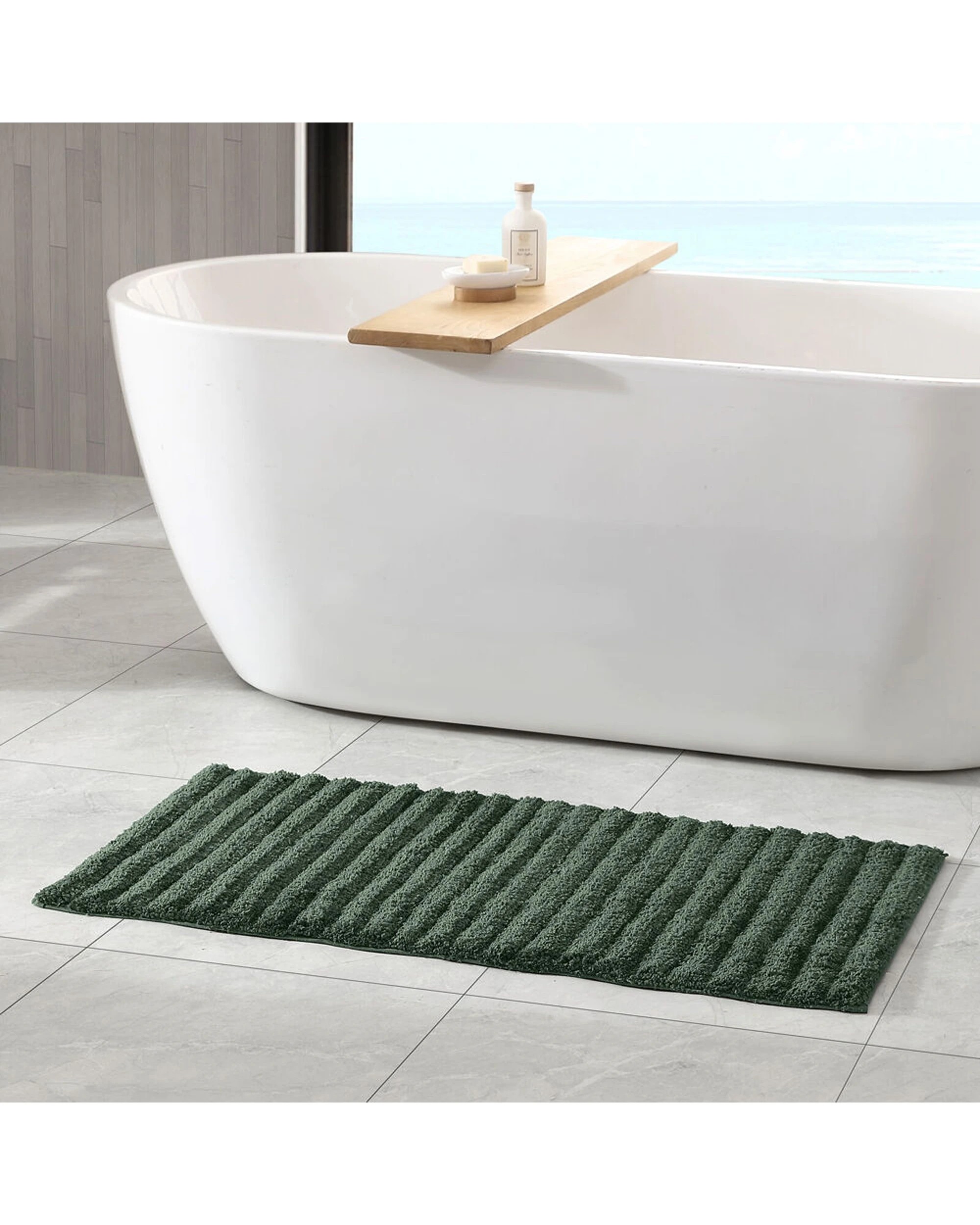 2 Algodon Lawson Plush Bath Runner Non-Slip Mat 50x100cm - Green, 2 of 3