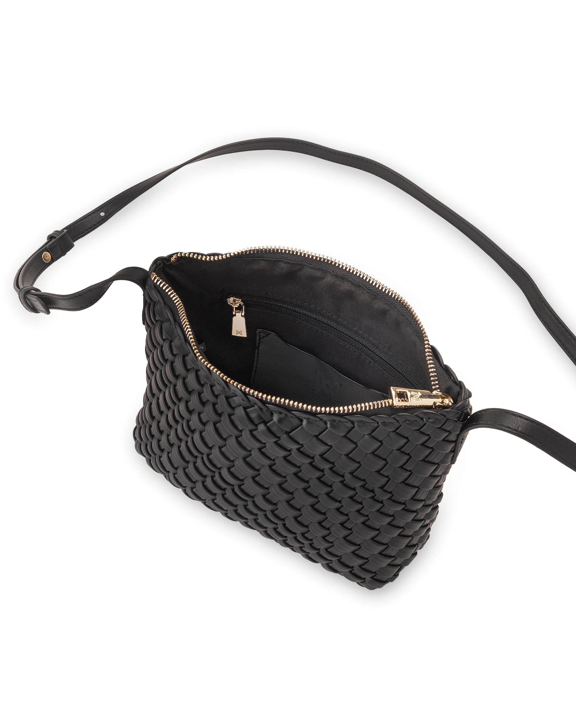 4 Madison Accessories Leah Weave Small Zip Top Crossbody Bag BLACK, 4 of 5