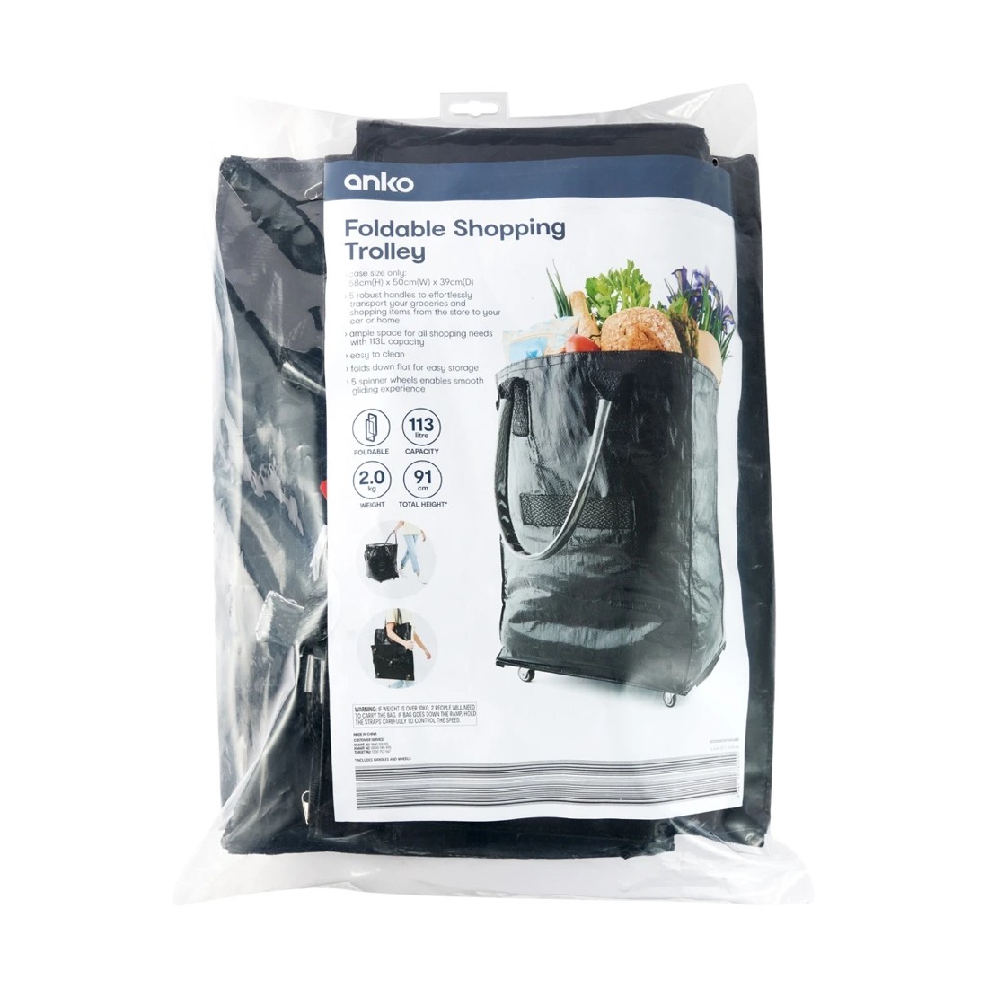 10 91cm Foldable Shopping Trolley - Black, 10 of 10