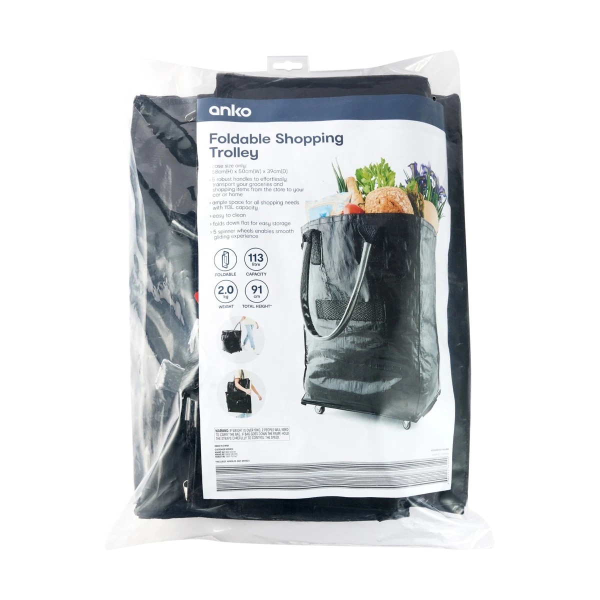 10 91cm Foldable Shopping Trolley - Black, 10 of 10