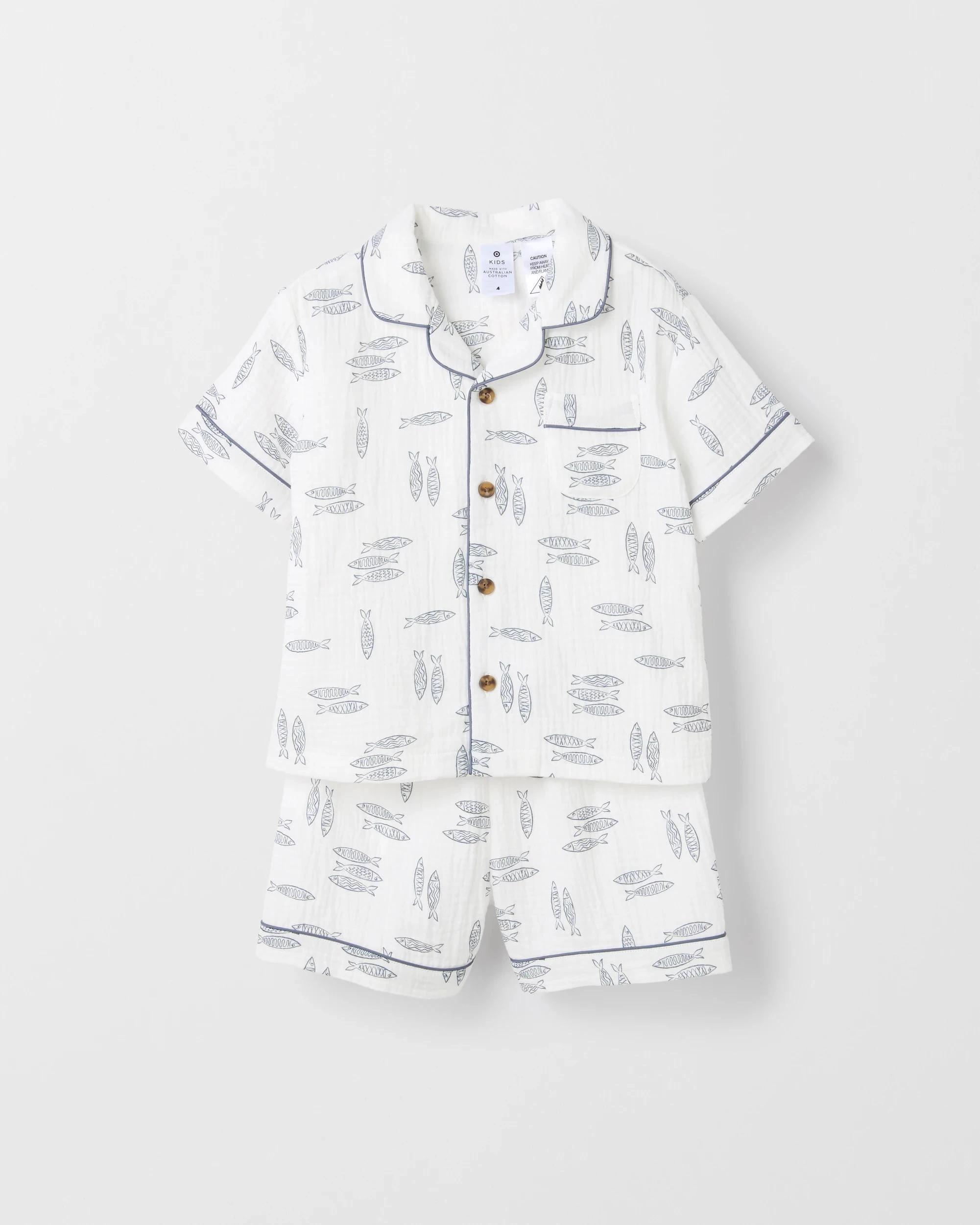 4 Target Kids Australian Cotton Younger Boys Double Cloth Woven Pyjama Set FISH, 4 of 6