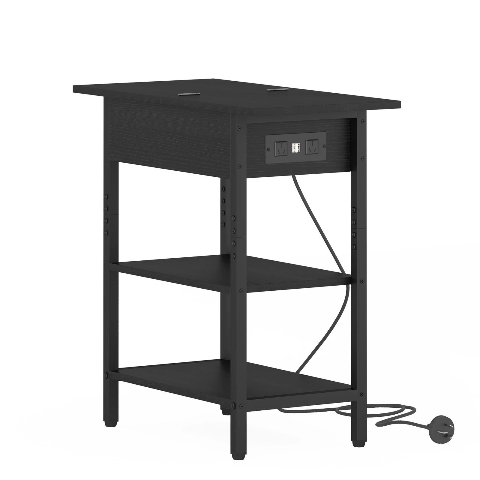 1 Advwin Flip Top Side Table  W/ Charging Station Black, 1 of 8
