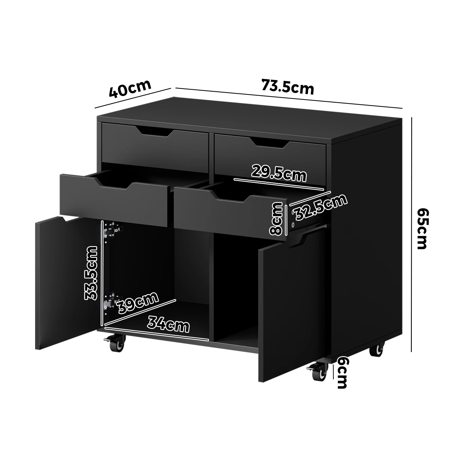 8 Oikiture Filing Cabinet 2 Door 4 Drawer Mobile Office Storage Cabinet - Black, 8 of 8