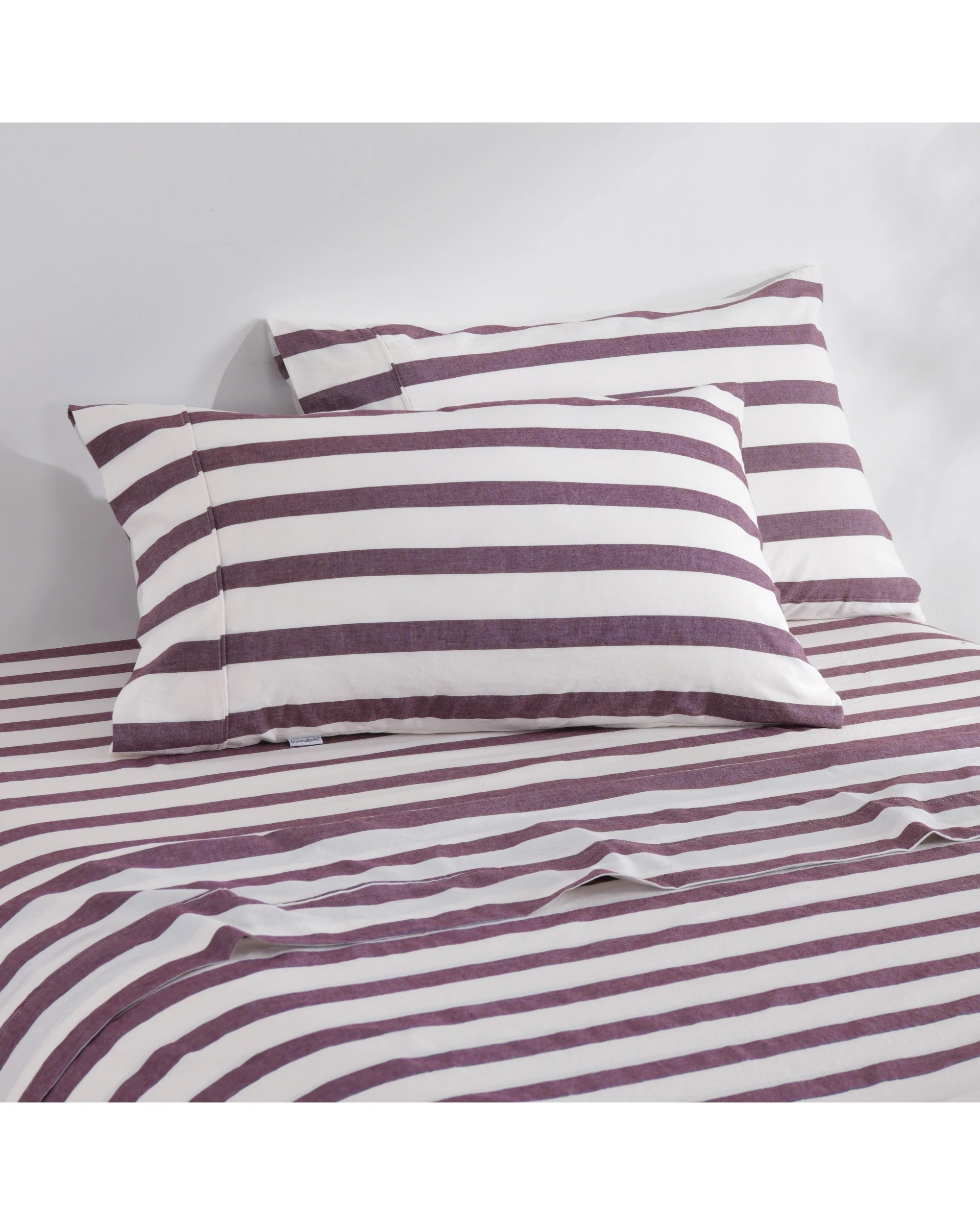 2 Dreamaker Cove Yarn Dyed Washed Cotton Striped Sheet Set - Queen Bed - Plum, 2 of 7