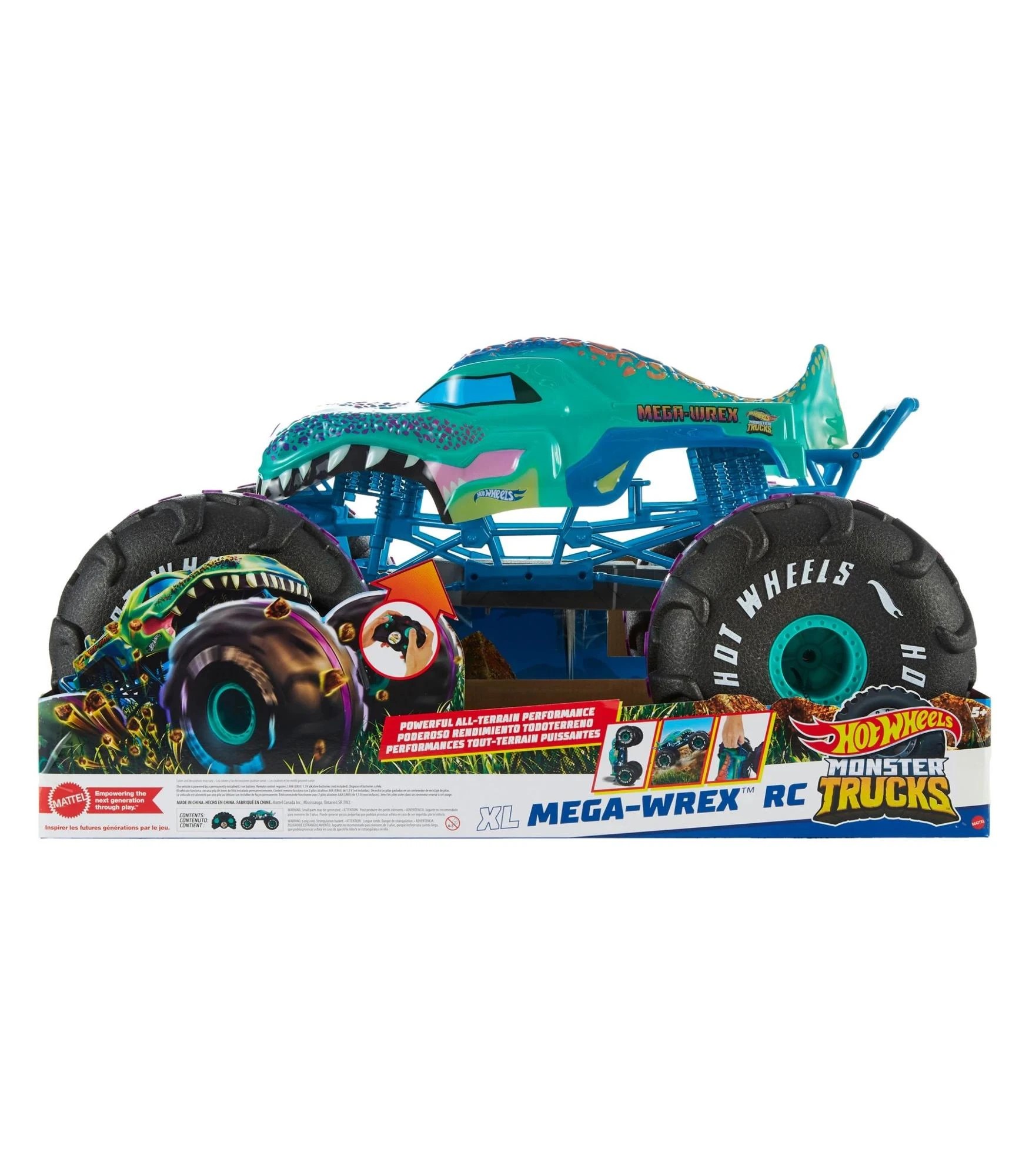 1 Hot Wheels Monster Trucks RC Battery-Powered 1:6th Scale Mega-Wrex - Green, 1 of 5