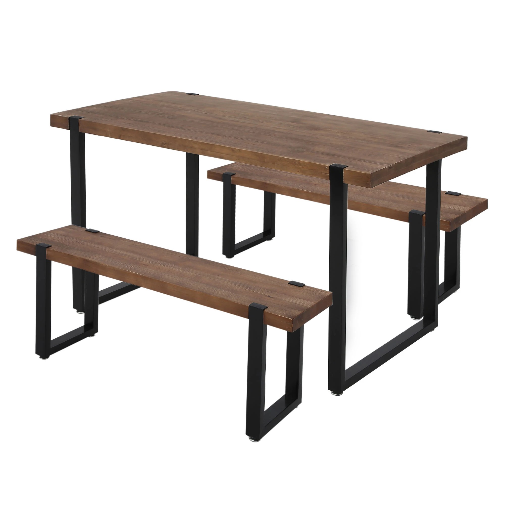 1 Levede Wooden Dining Sets 1XTable+2X Bench Chair Metal Industrial Restaurant, 1 of 7