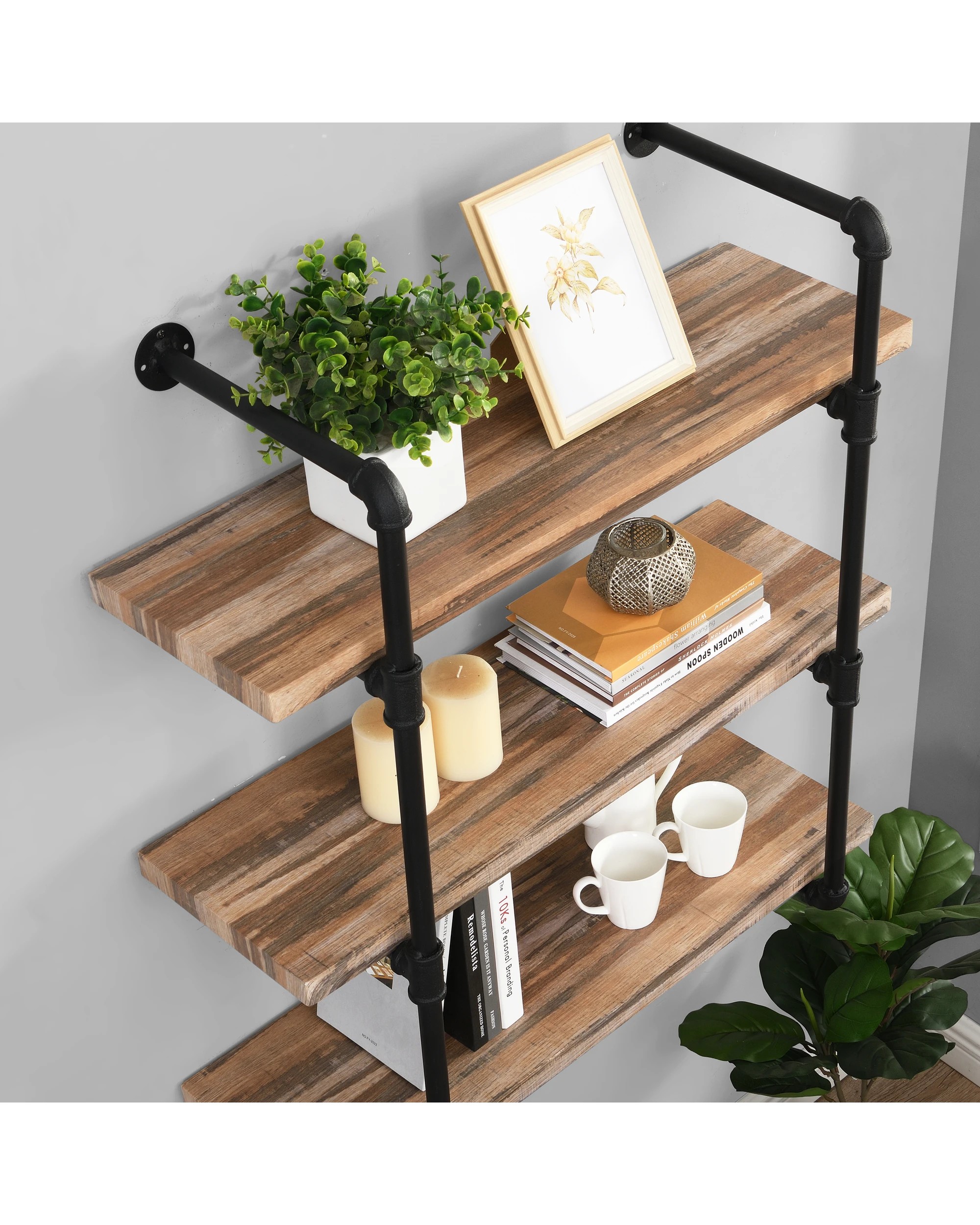 4 IHOMDEC 3 Tier Industrial Pipe Wall Shelf, 4 of 5