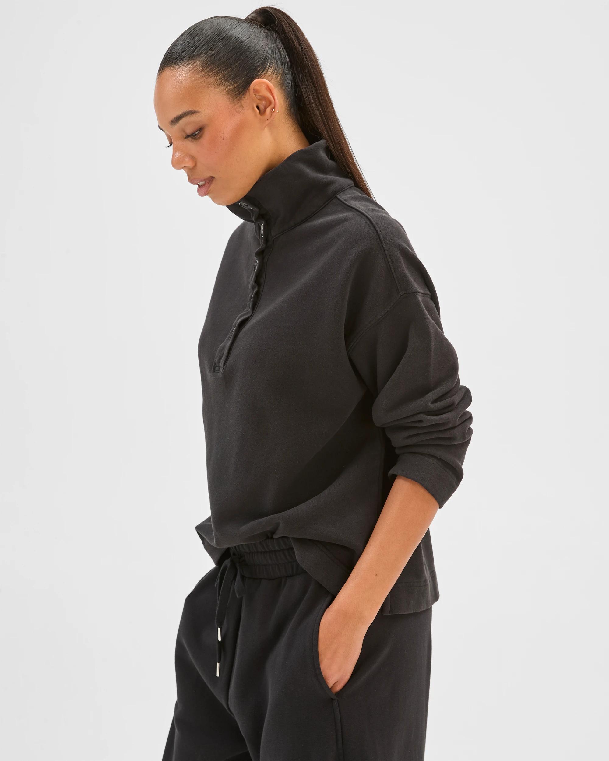6 Target Woman Australian Cotton Funnel Neck Button Front Jumper WASHED BLACK, 6 of 7