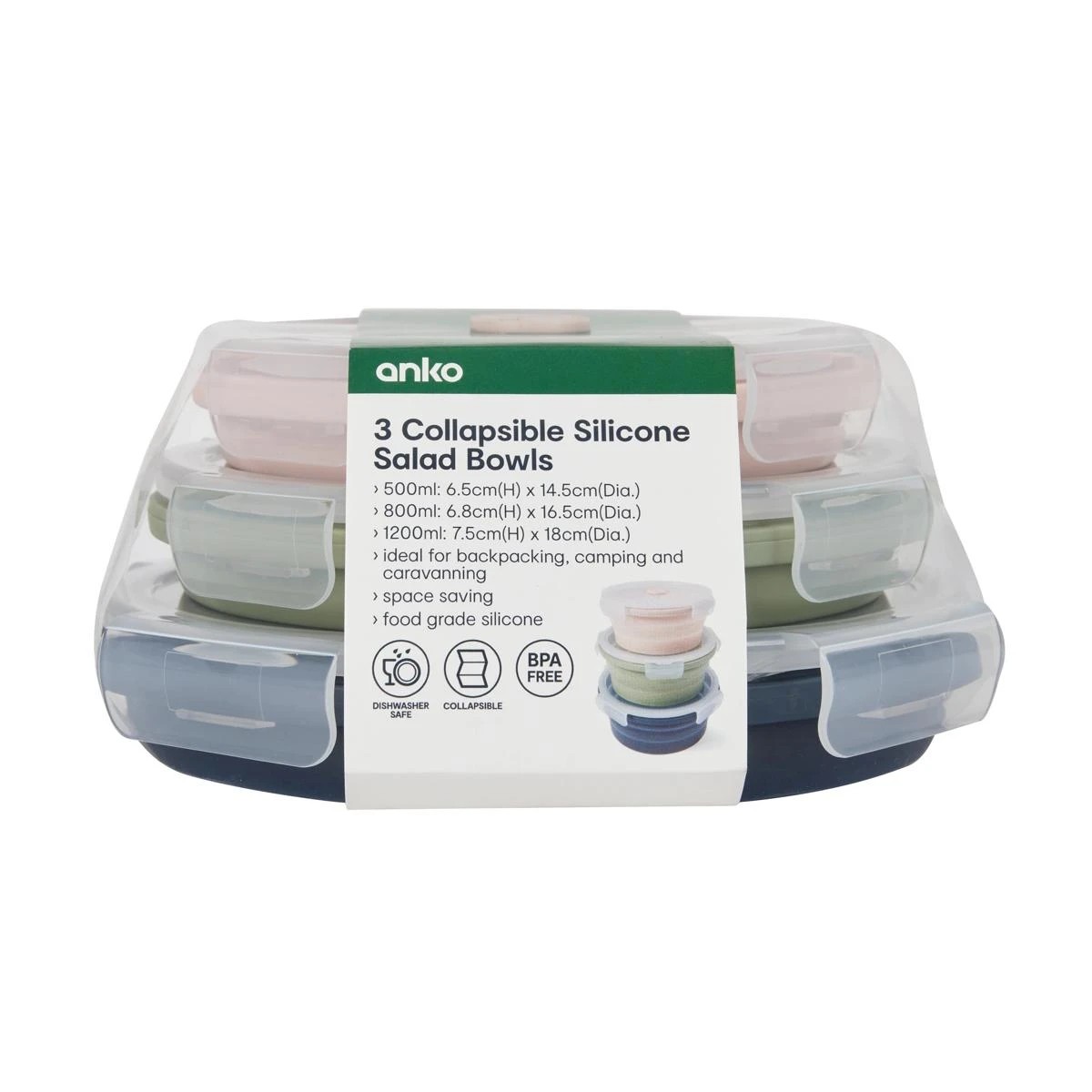 10 3 Piece Silicone Collapsible Salad Bowls, 10 of 10