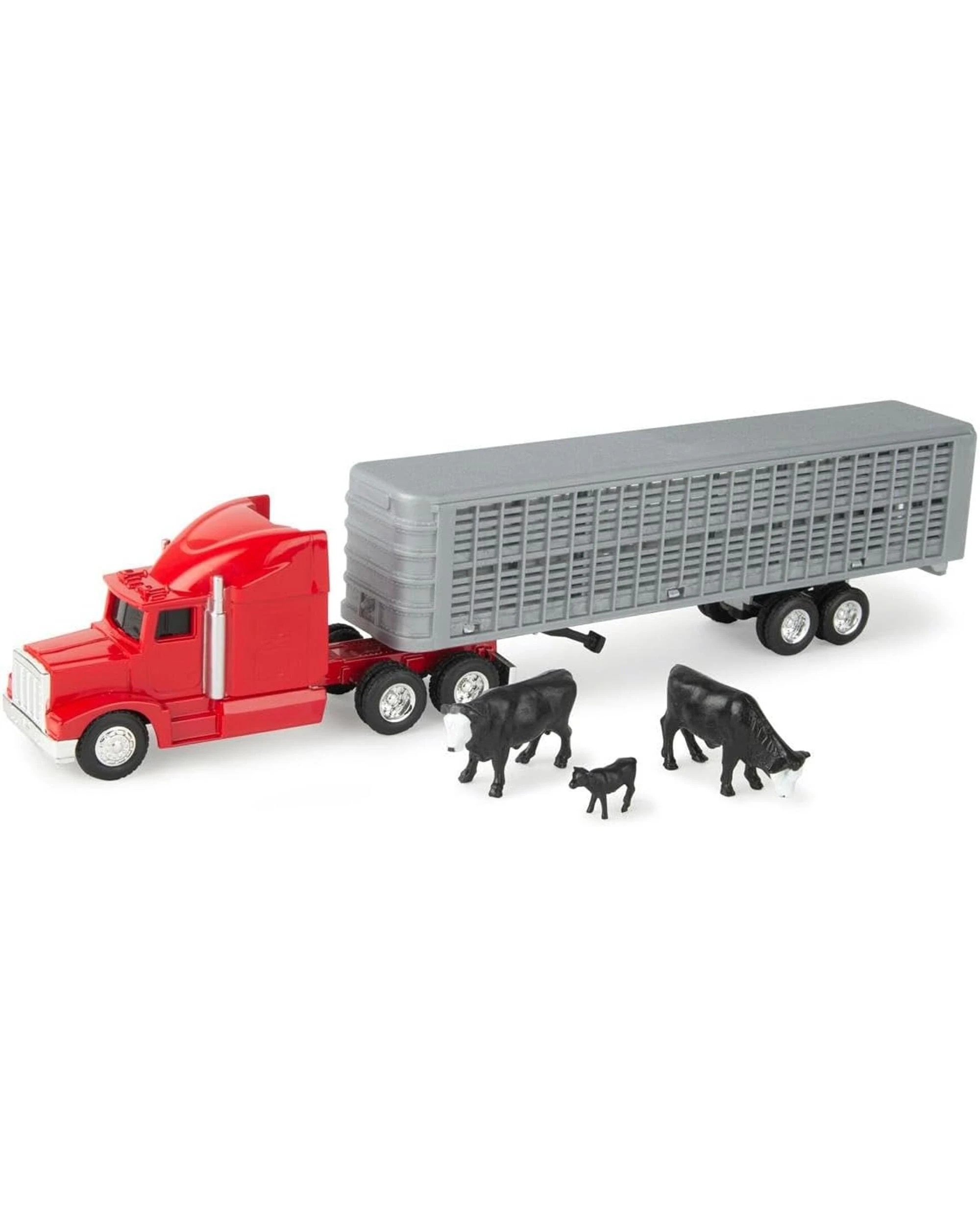 2 TOMY ERTL Red Semi Truck with Cattle Livestock and Trailer 1:64 Scale, 2 of 5