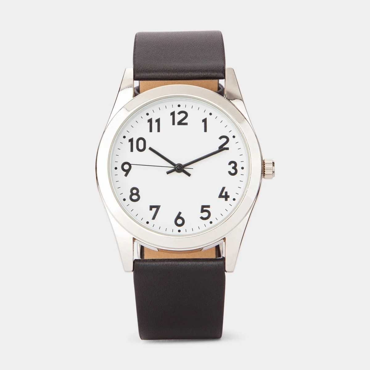 1 Mens Classic Analogue Watch with Silver Case & Black Strap, 1 of 5