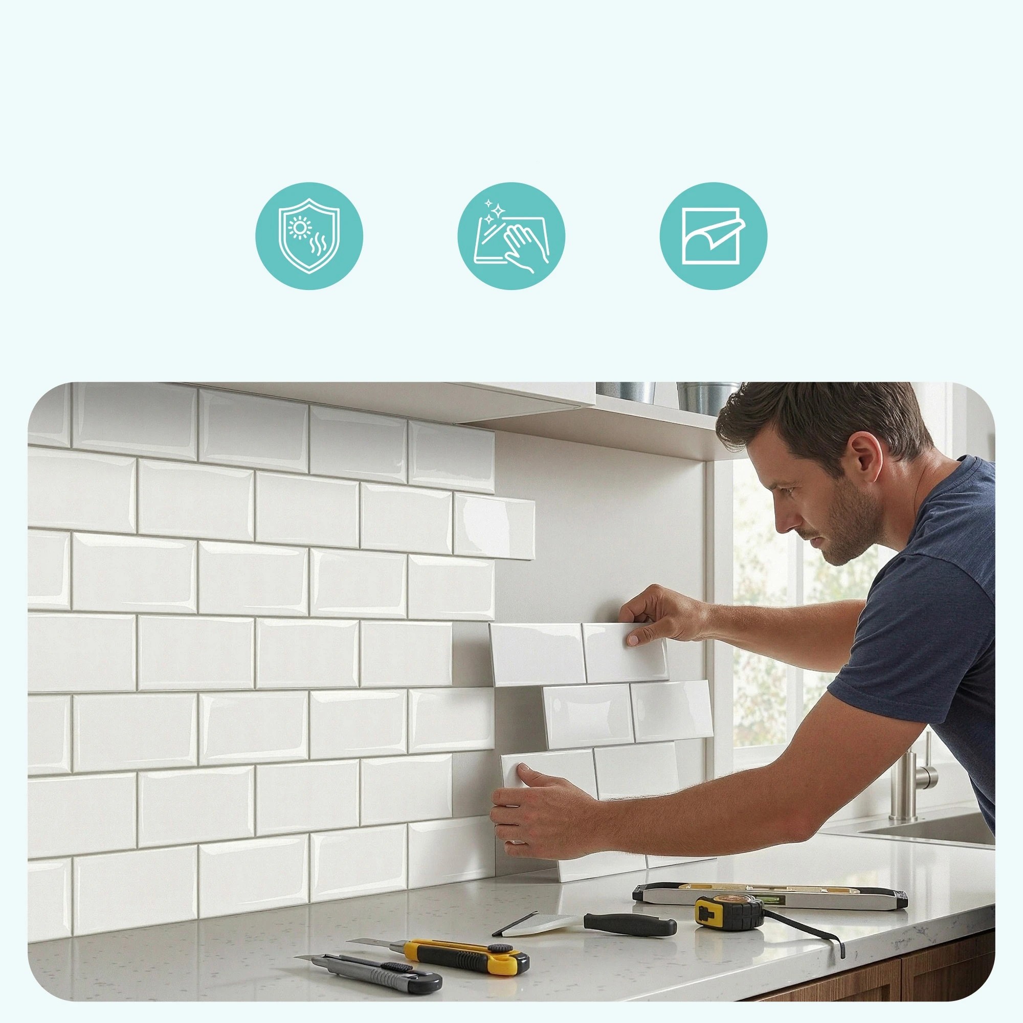 3 Artiss 3D Peel and Stick Wall Tiles Self Adhesive Subway Backsplash 10 Sheets - White, 3 of 8