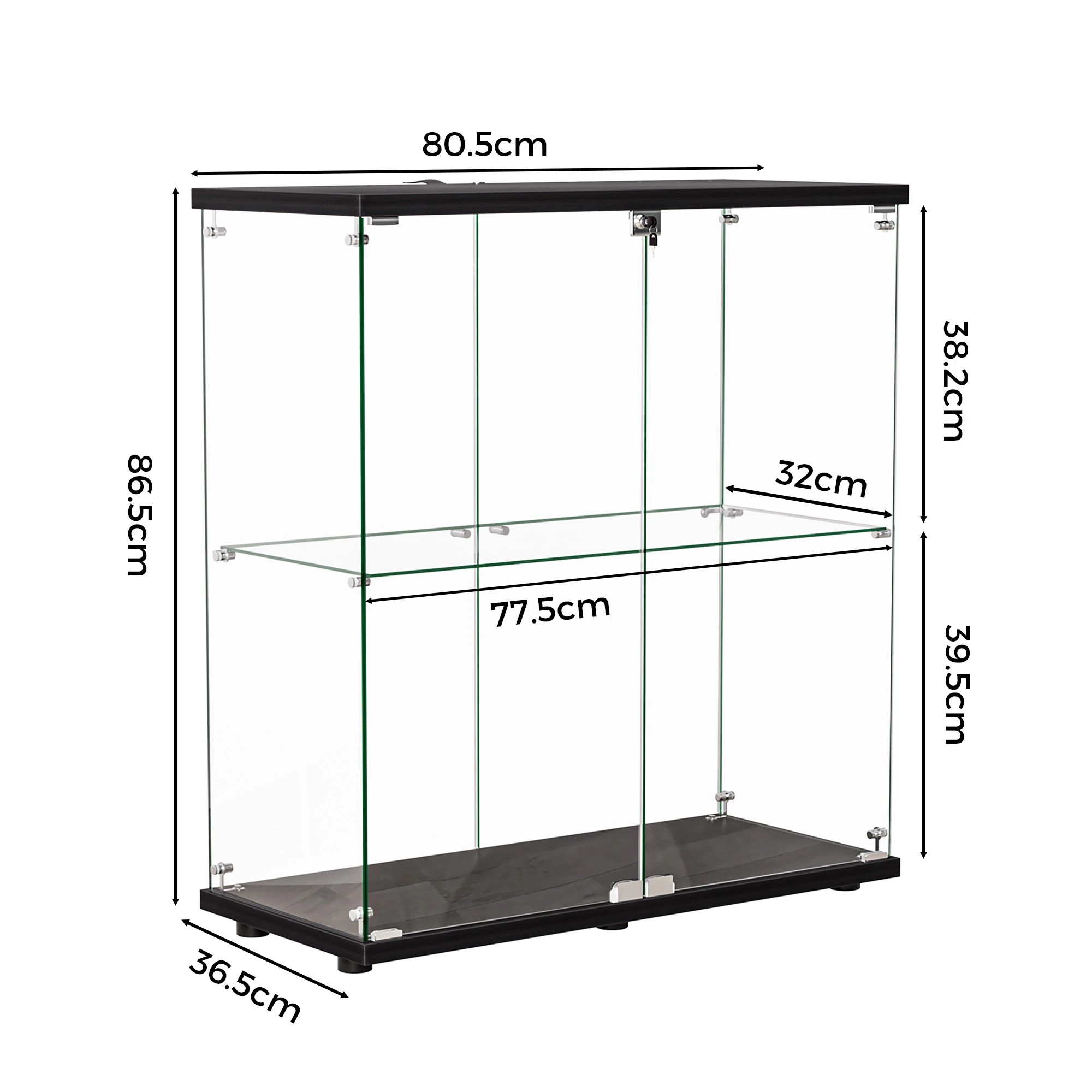 3 Stacked Display Cabinet 2-Tier Doubel Glass Doors - Black, 3 of 9