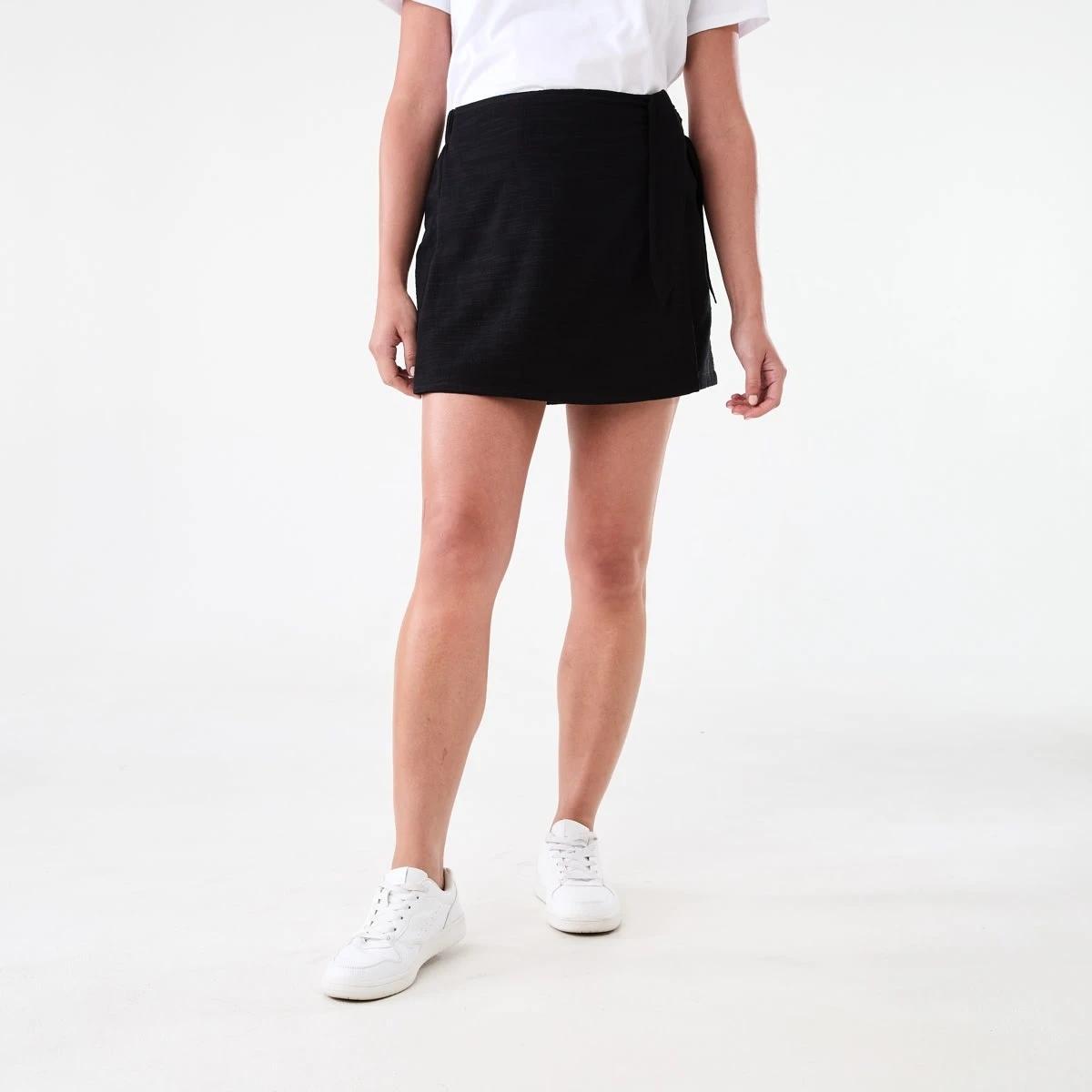 6 Textured Wrap Mini Skirt Black, 6 of 6