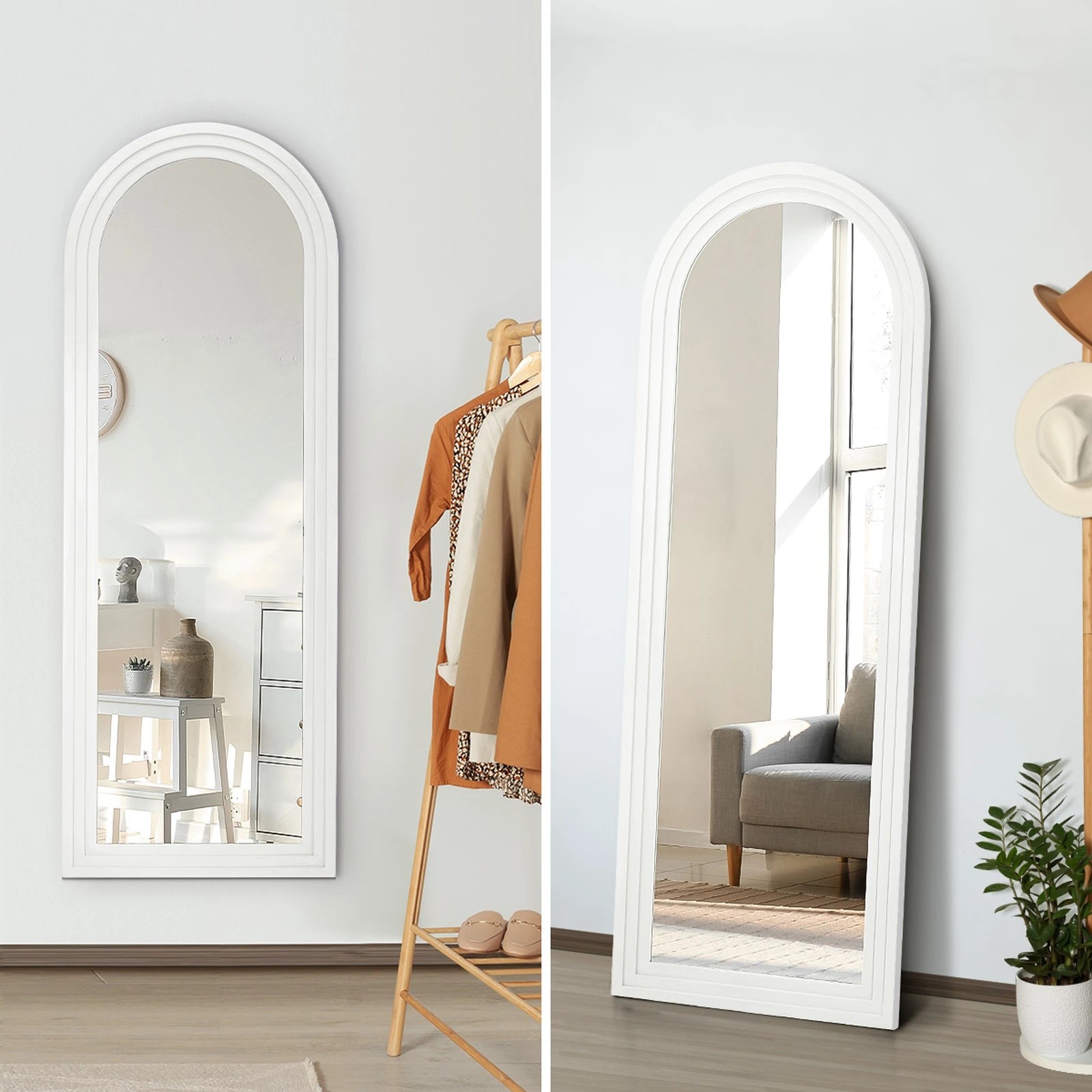 5 Oikiture Full Length Arch Mirror 165x60cm Wood Wall Mounted Home Decor - White, 5 of 10