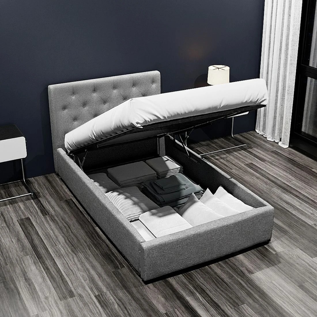 4 Artiss Bed Frame King Single Size Gas Lift  VILA - Grey, 4 of 10