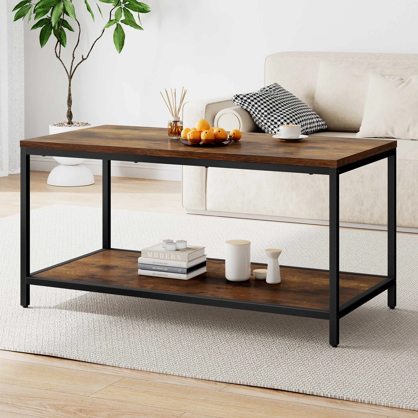 2 Alfordson Coffee Table 2-tier Industrial Side Table, 2 of 9