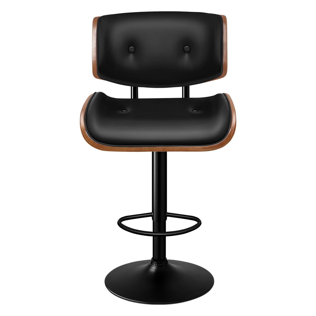 3 Alfordson 2x Bar Stool Kitchen Swivel Chair Wooden Leather Gas Lift - Black, 3 of 9