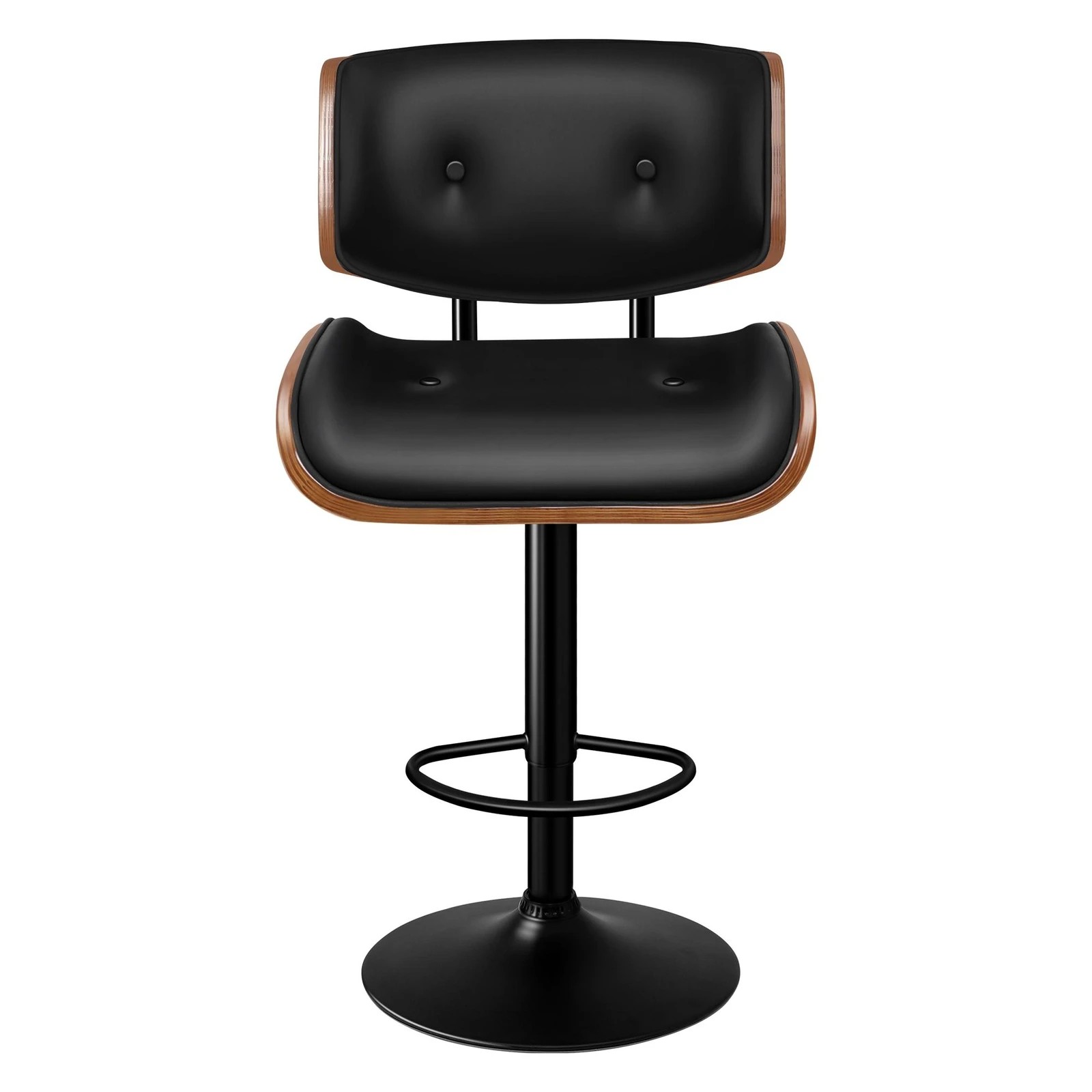 3 Alfordson 2x Bar Stool Kitchen Swivel Chair Wooden Leather Gas Lift - Black, 3 of 9