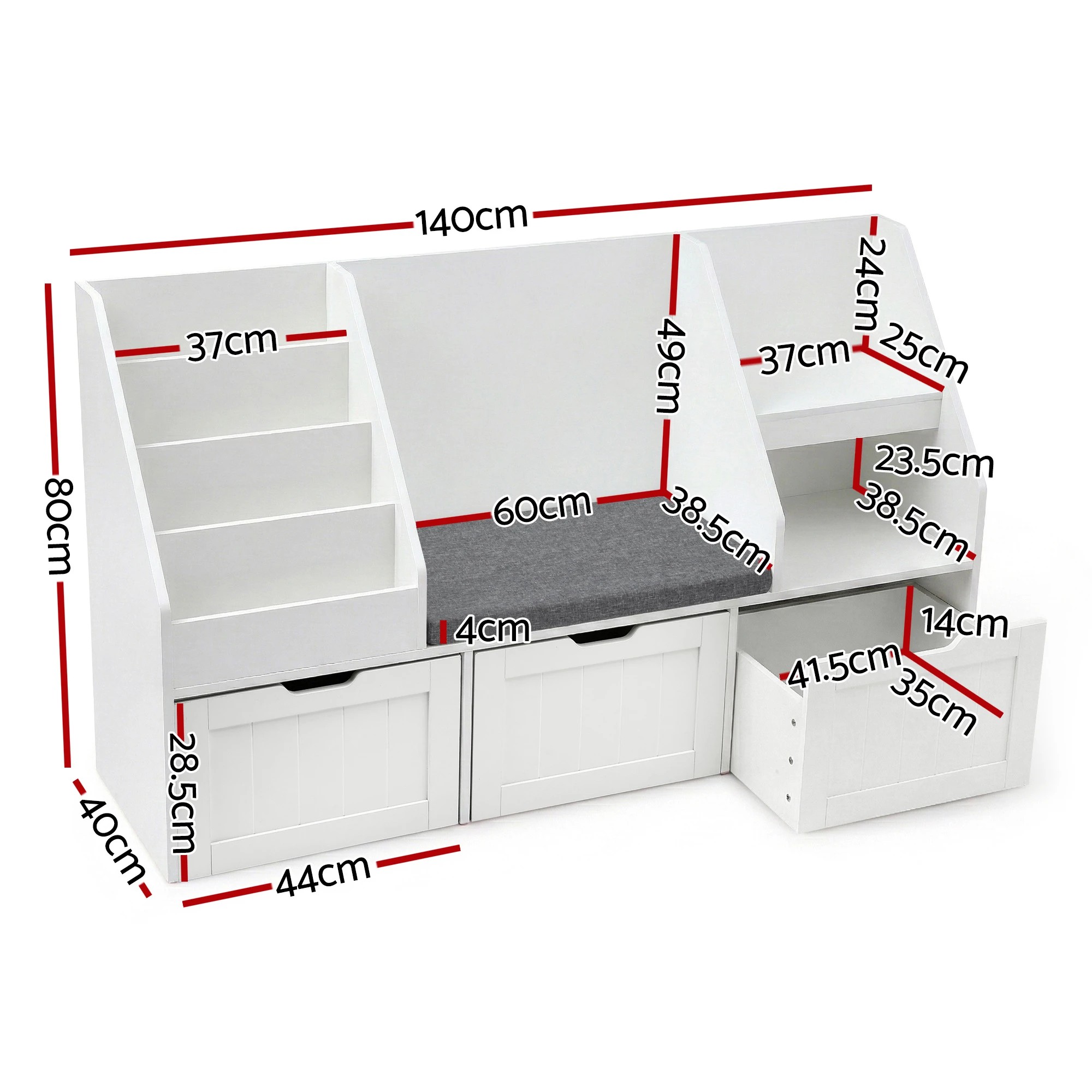 3 Keezi Kids Bookshelf Storage Organiser Toy Box Drawer Bench Seat Cabinet - White, 3 of 8