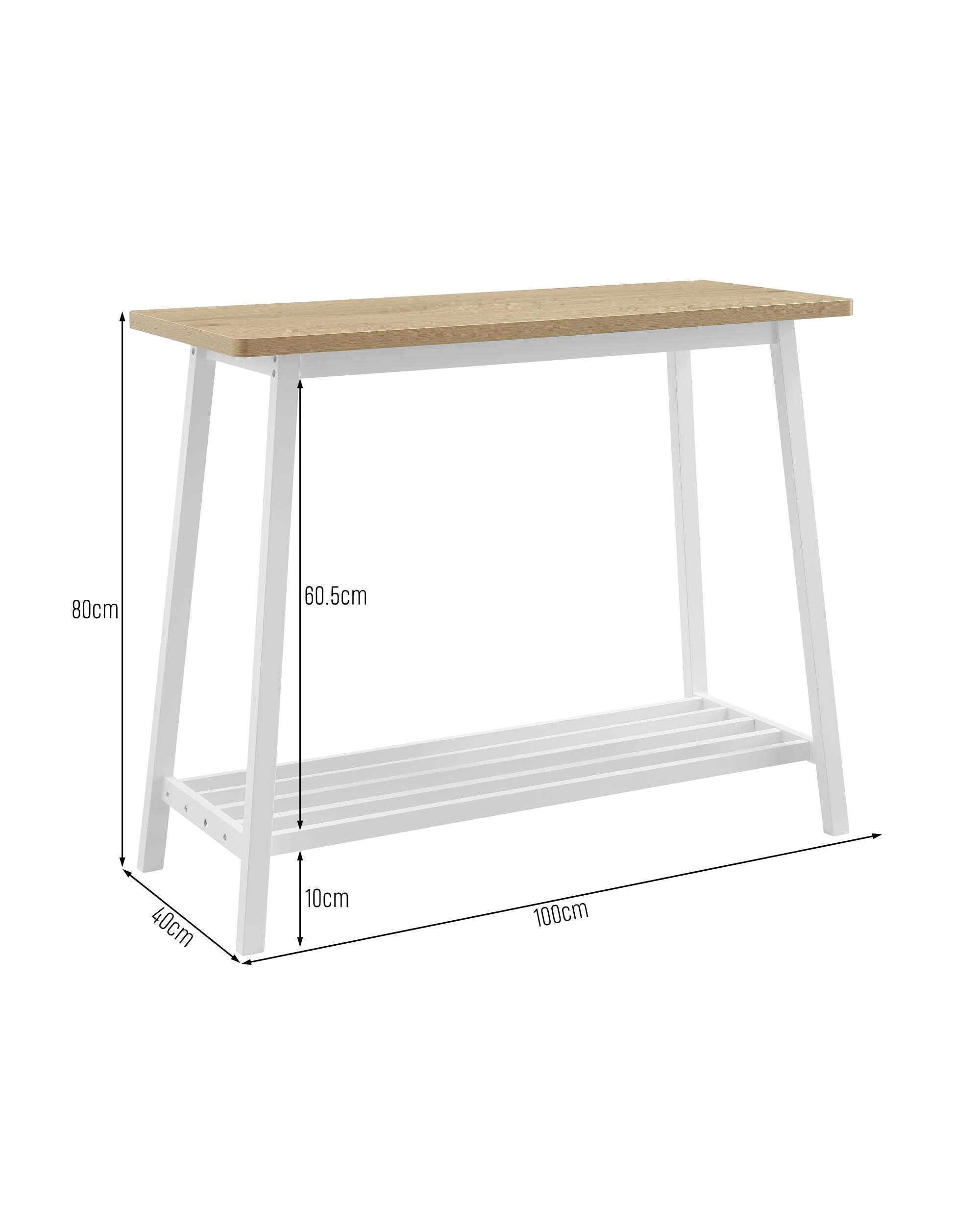 9 Kodu Console Hallway Entryway Table with Shelf, Oak Look Top - White, 9 of 9