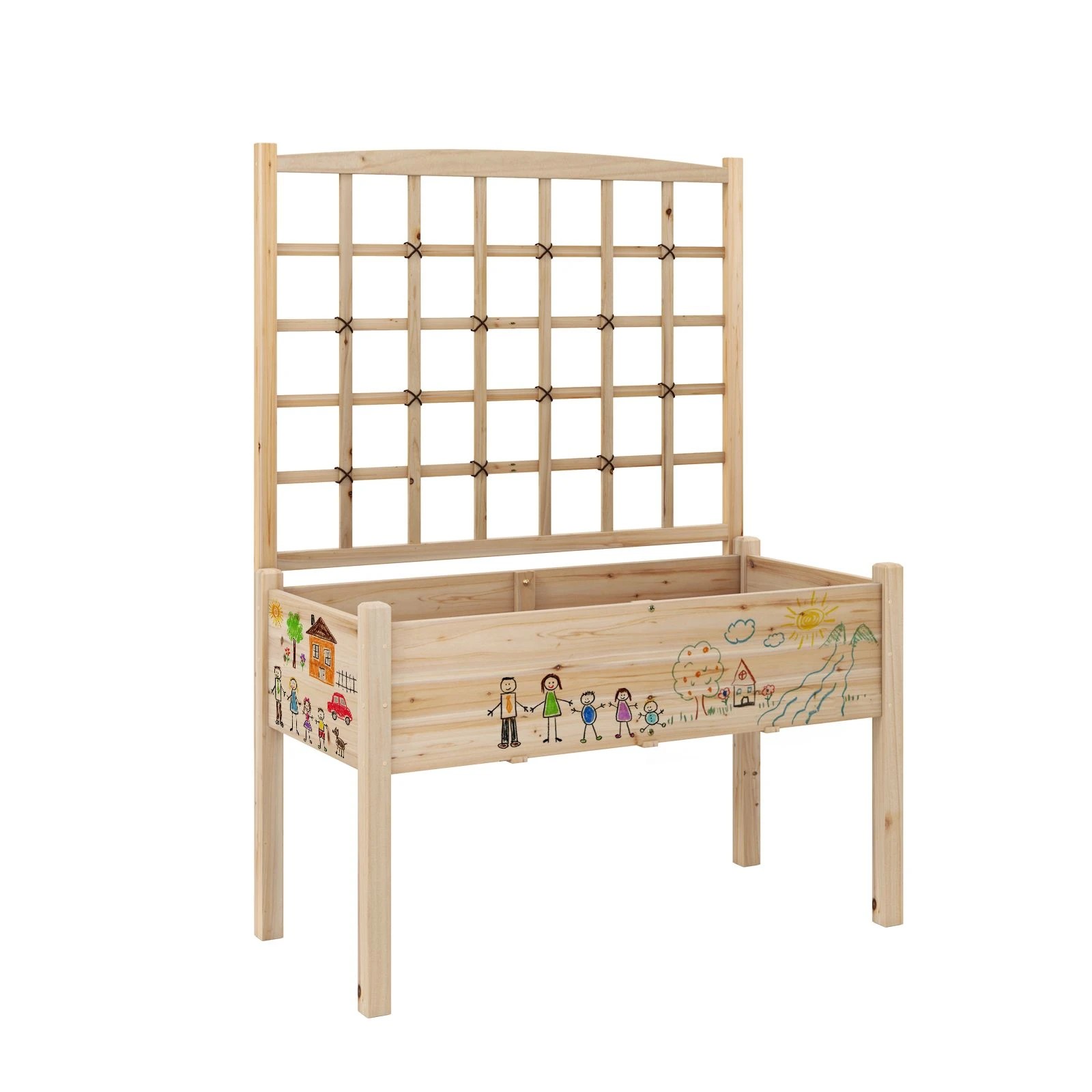 1 Costway 119x60x160cm Raised Garden Bed w/Trellis Outdoor Solid Wood Planter Box Stand, 1 of 4