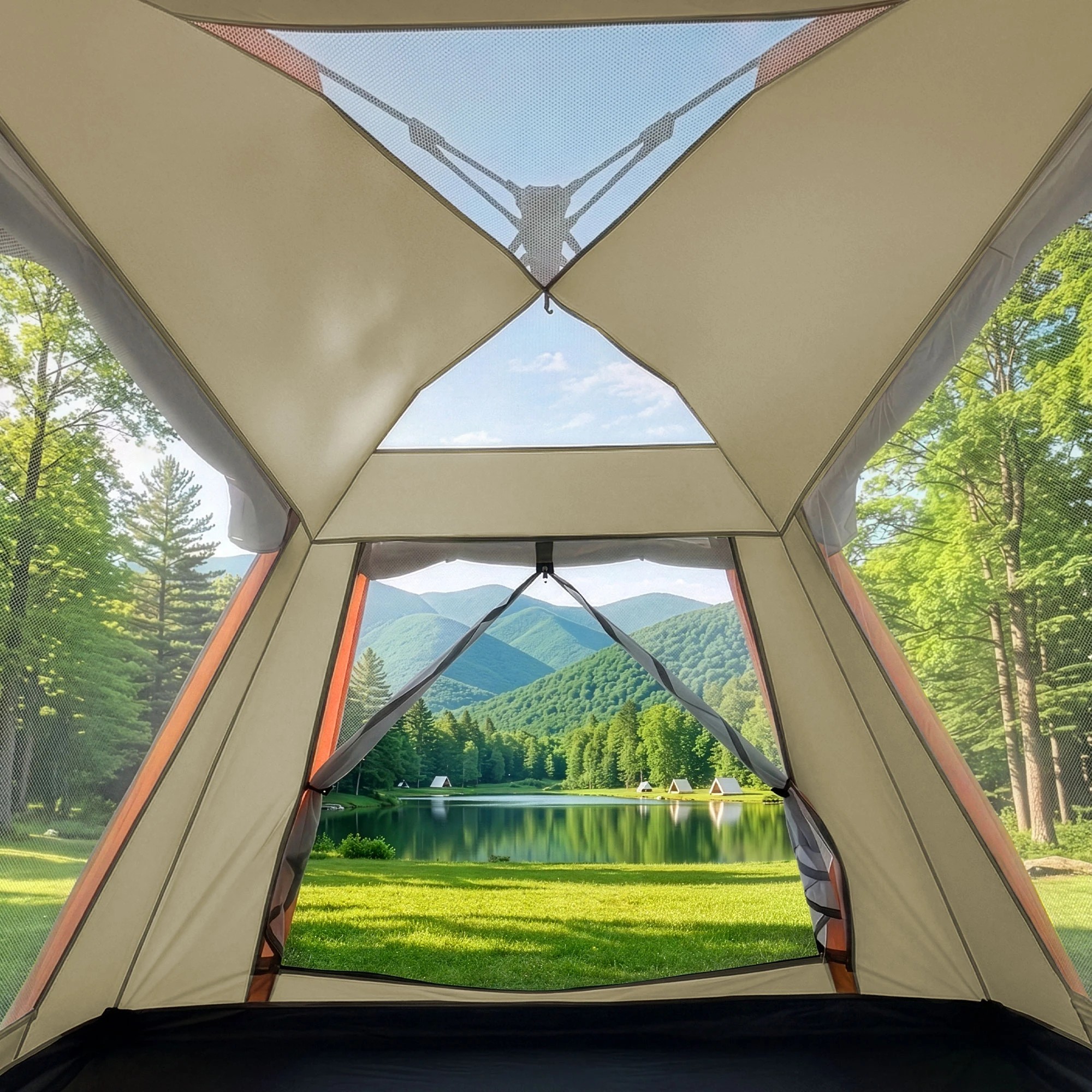 5 Weisshorn Pop Up Camping Tent 3-4 Person Automatic Tent Instant Setup Waterproof - Beige, 5 of 9