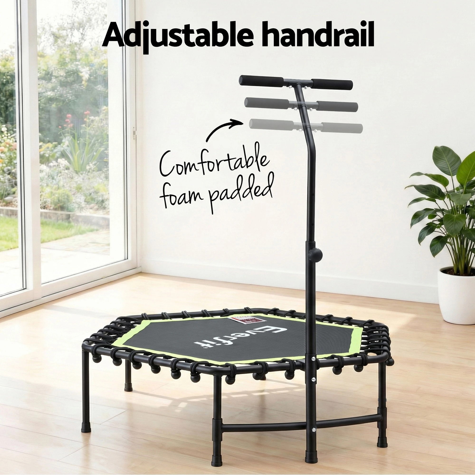 3 Everfit 48inch Hexagon Fitness Trampoline Rebounder Adjustable Handrail - Multi, 3 of 4