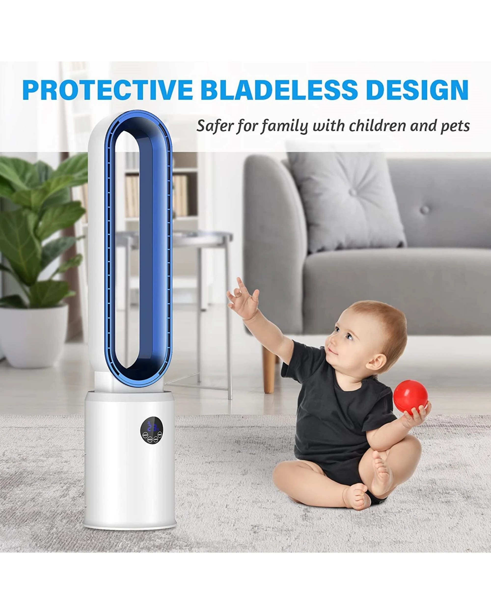 5 Advwin Bladeless Tower Fan 2 in 1 Cooling Airflow Purifying Fan with 24 Speeds 12H Timer  Remote for Home Office Use, 5 of 6