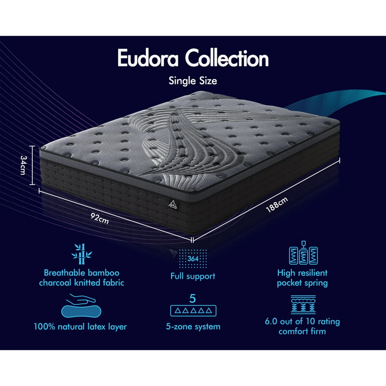 9 Starry Eucalypt Mattress Pocket Spring Latex Euro Top 34cm 5 zone - Single Bed, 9 of 10