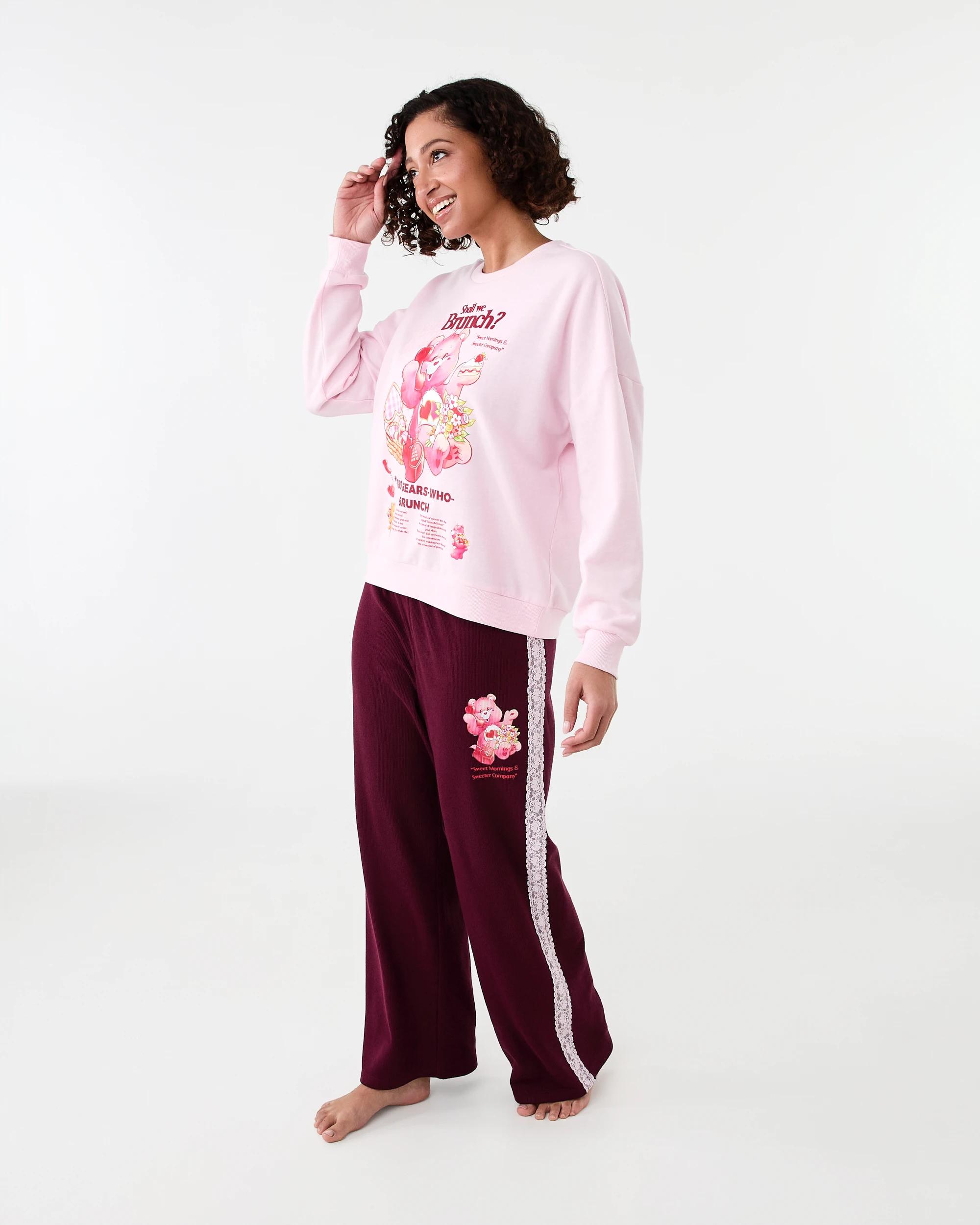 2 Care Bears License Sweat Top and Waffle Pants Pyjama Set Cb Brunch, 2 of 8