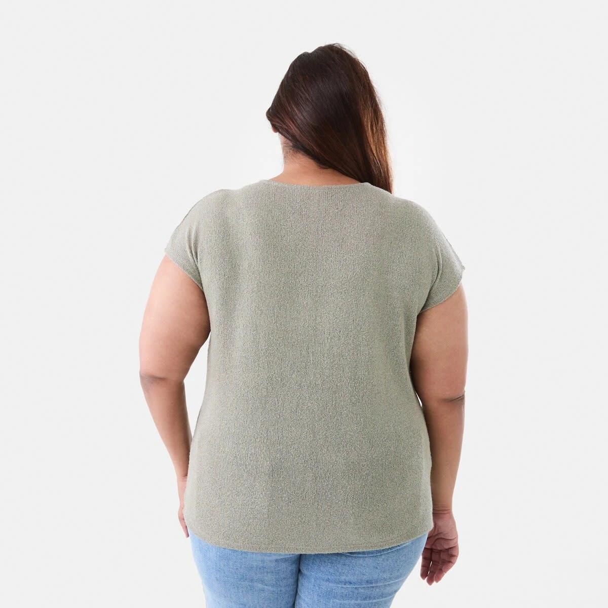 3 Curve Short Sleeve Textured Knit Top Soft Khaki, 3 of 5
