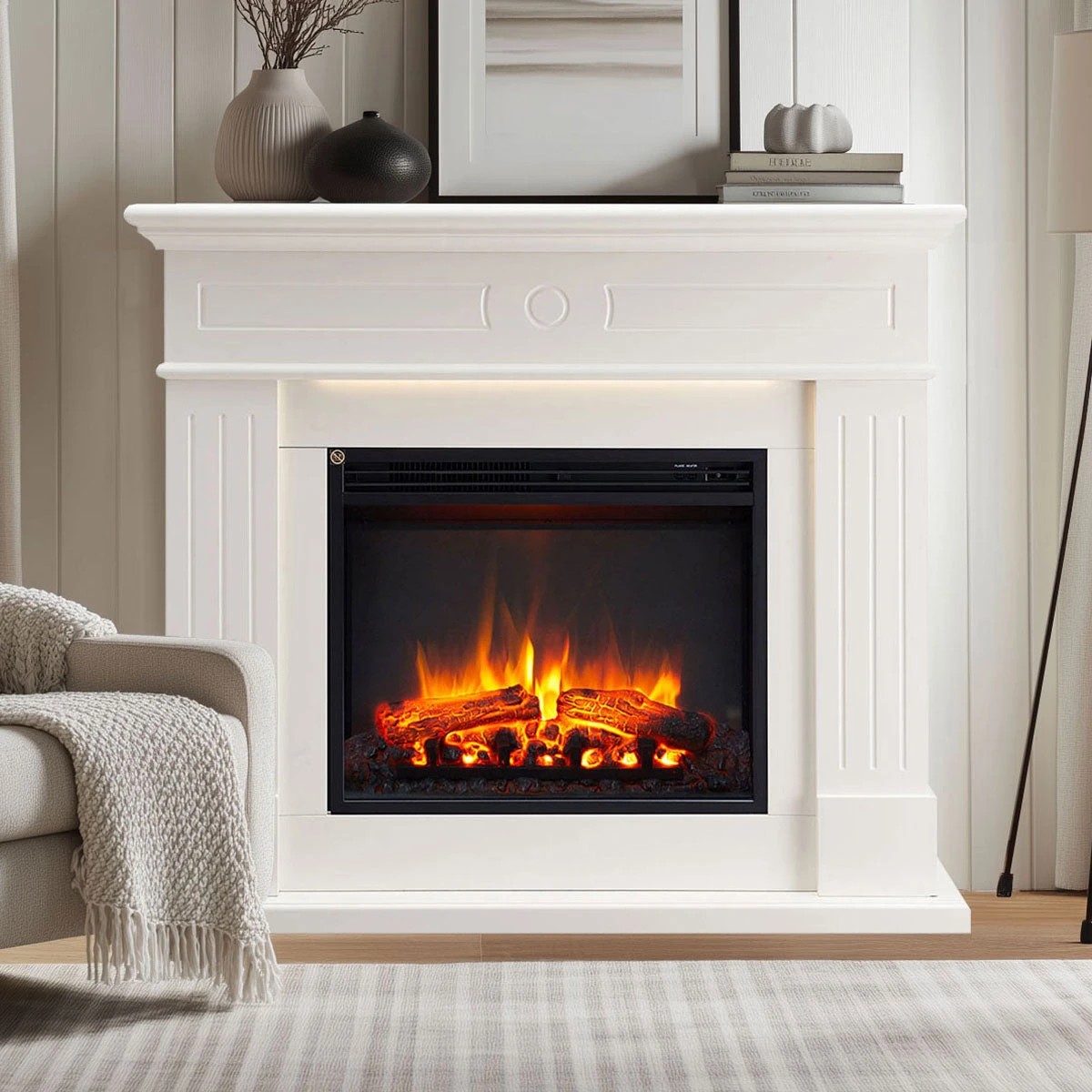 1 Moda Living Aura Electric Fireplace Heater White Mantel Suite - White, 1 of 8