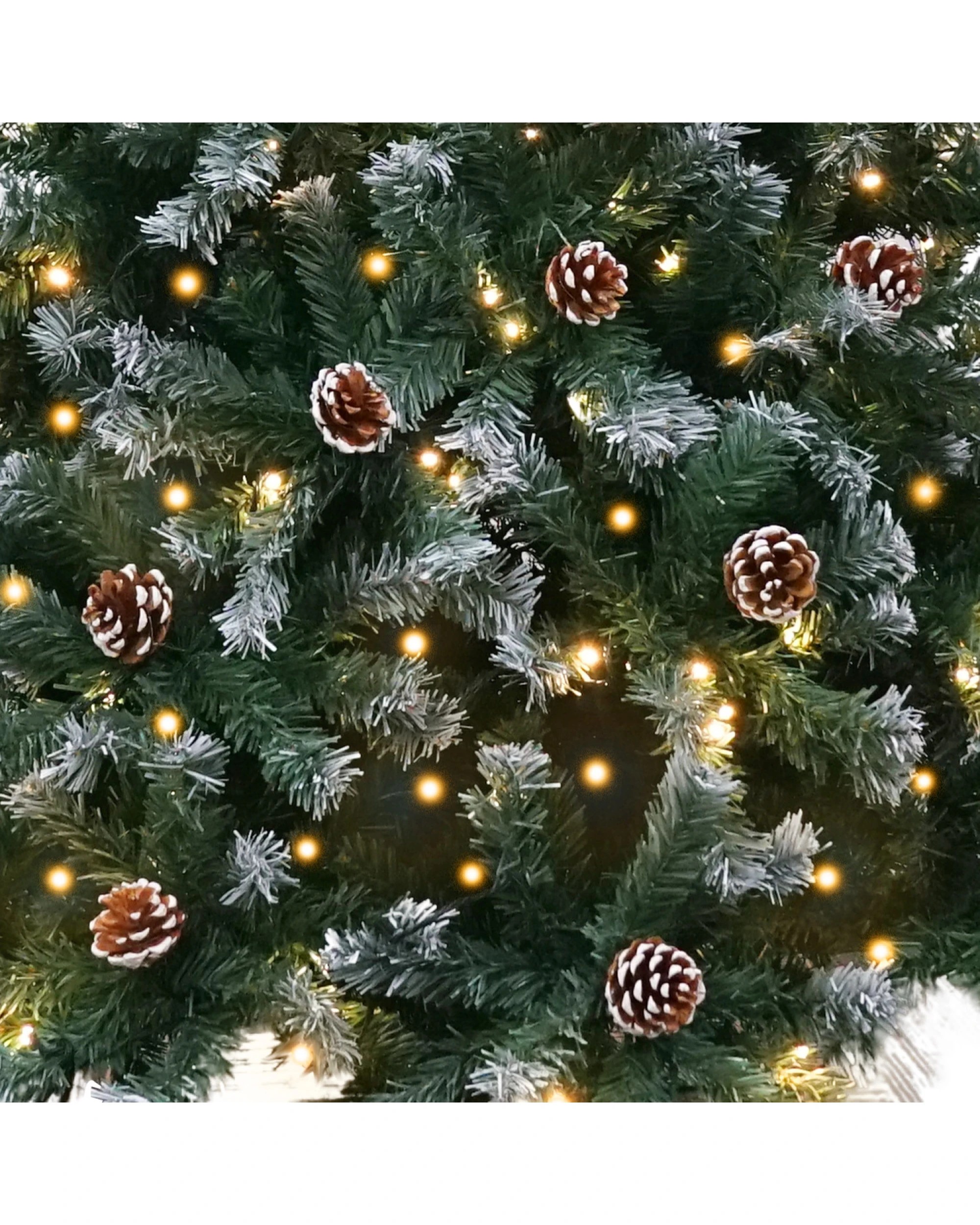 8 Christabelle 2.4m Pre-Lit LED Artificial Christmas Tree with Snow Tipped Needles Pine Cones Stand, 8 of 10