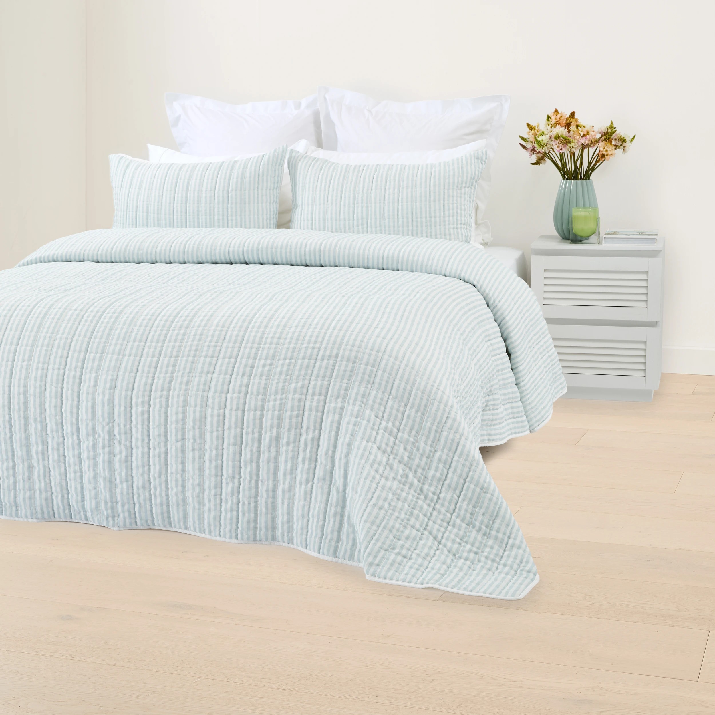 2 Stripe Coverlet Set - Queen/ King Bed, Blue, 2 of 7