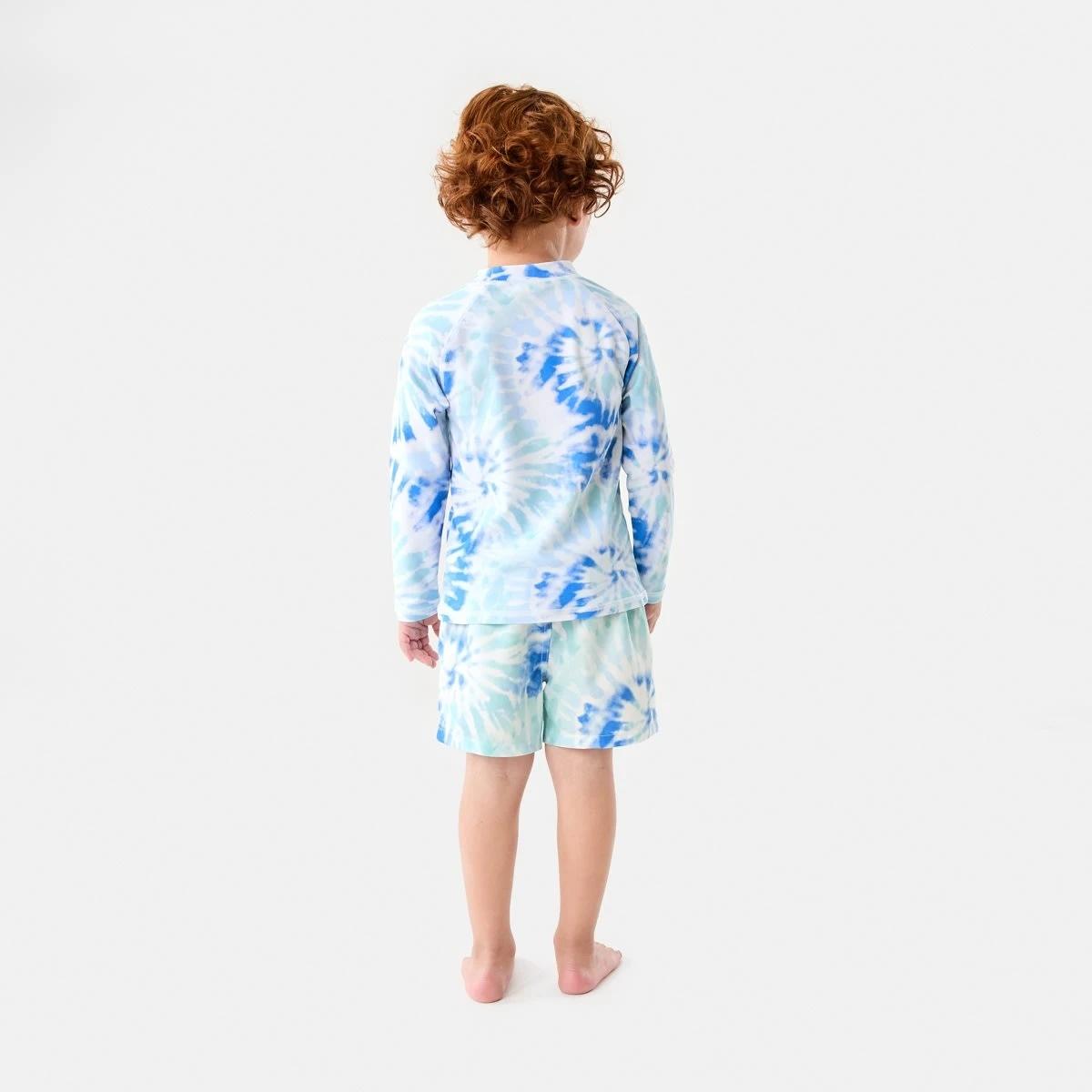 6 Printed Long Sleeve Rash Vest SPIRAL TIE DYE FRESH BLUE, 6 of 6