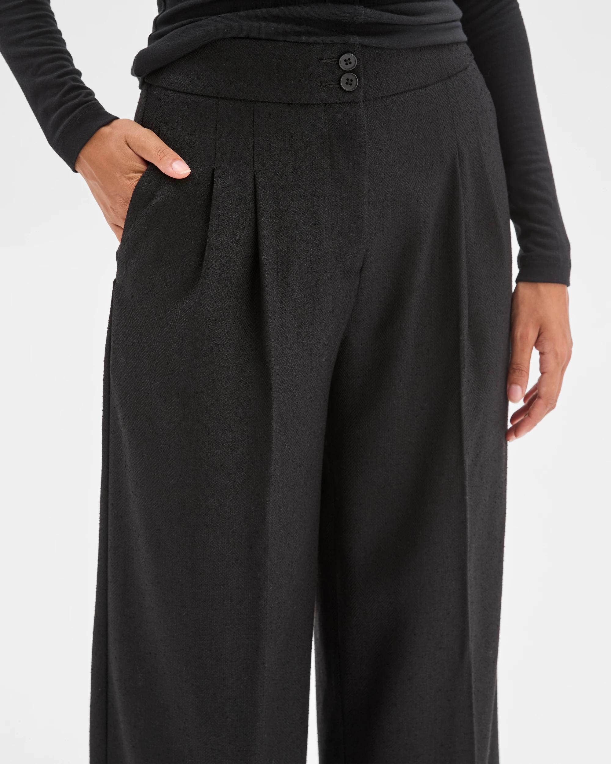 5 Preview Herringbone Wide Leg Pants BLACK, 5 of 6