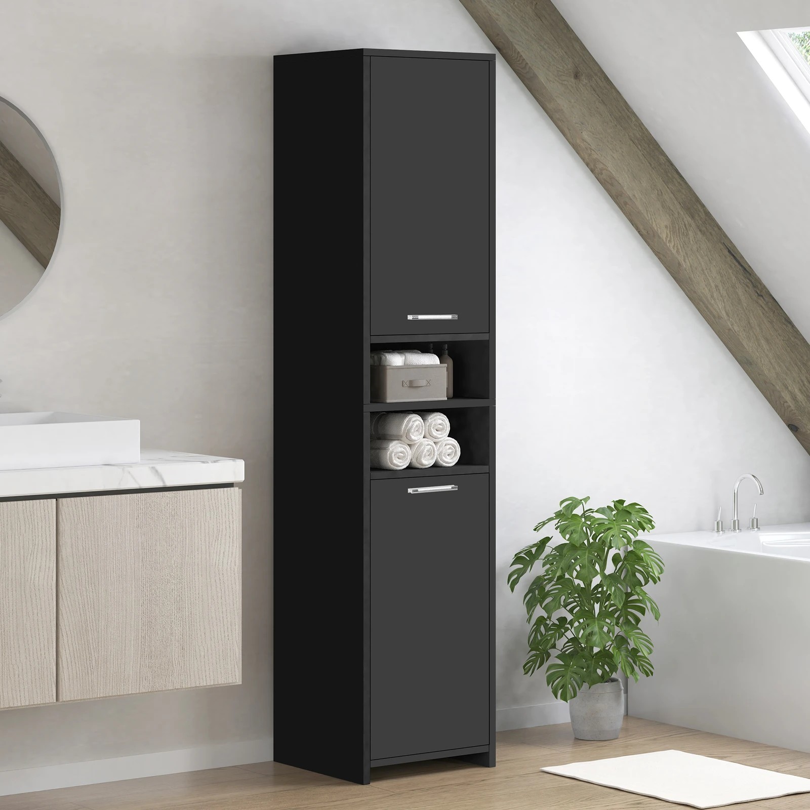 10 Alfordson Tall Cabinet Bathroom Storage Slim Cupboard - Black, 10 of 10